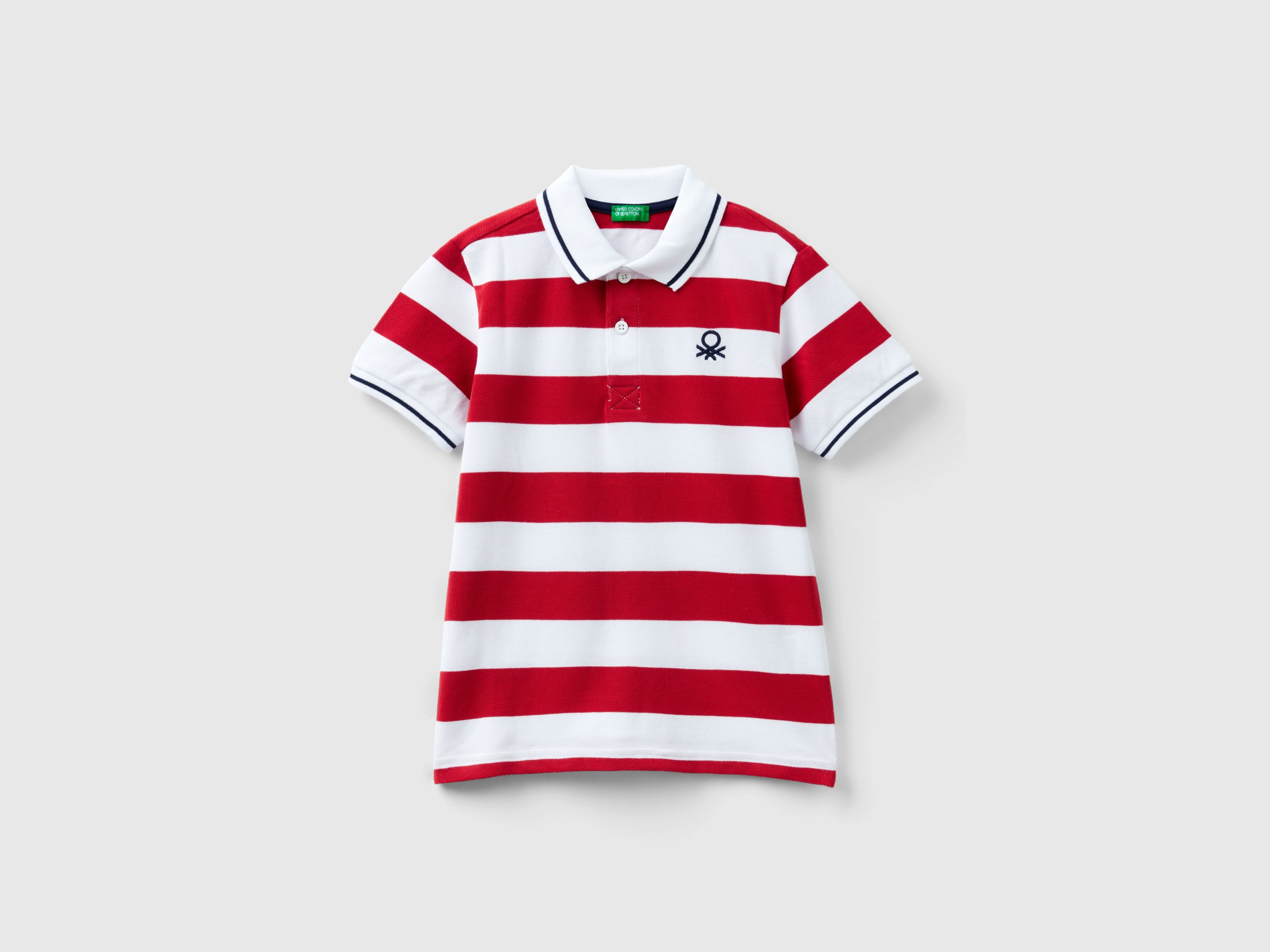 Benetton, Short Sleeve Polo With Stripes, size 2XL, Red, Kids