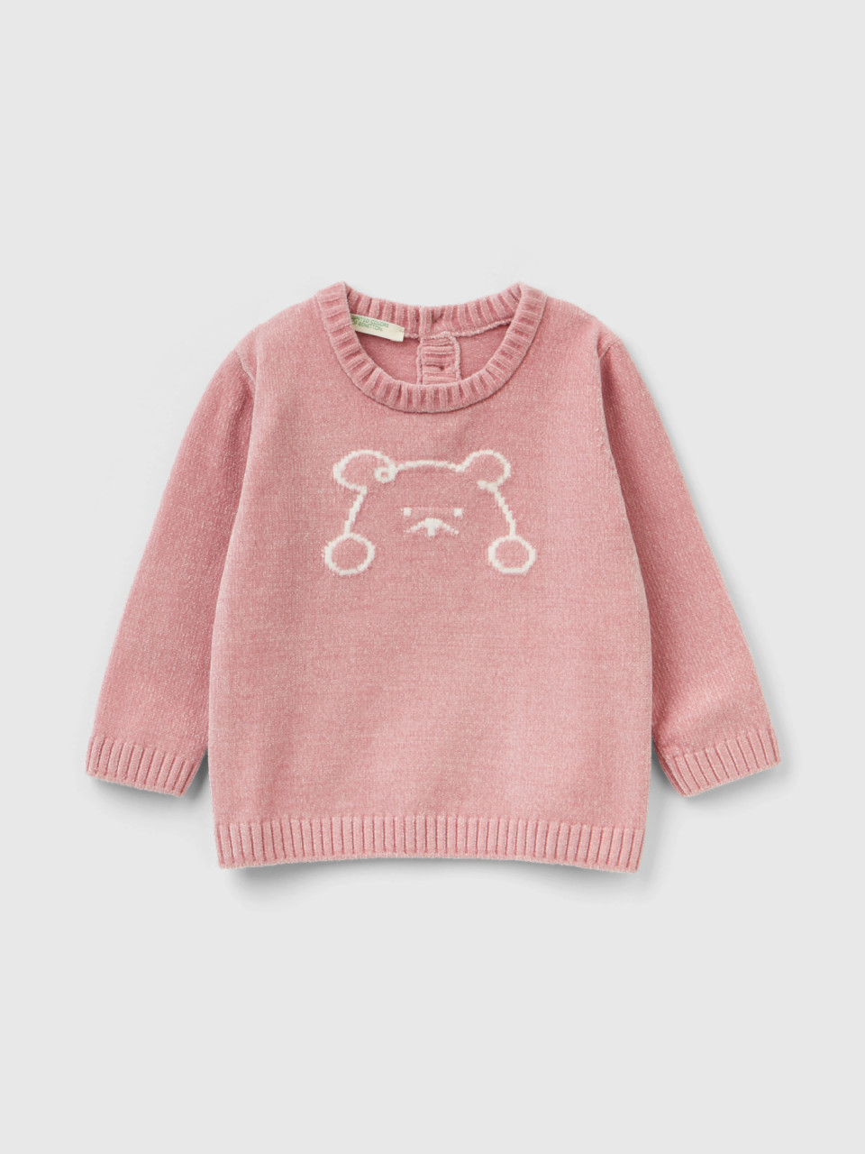 Benetton, Chenille Sweater With Inlay, Pink, Kids