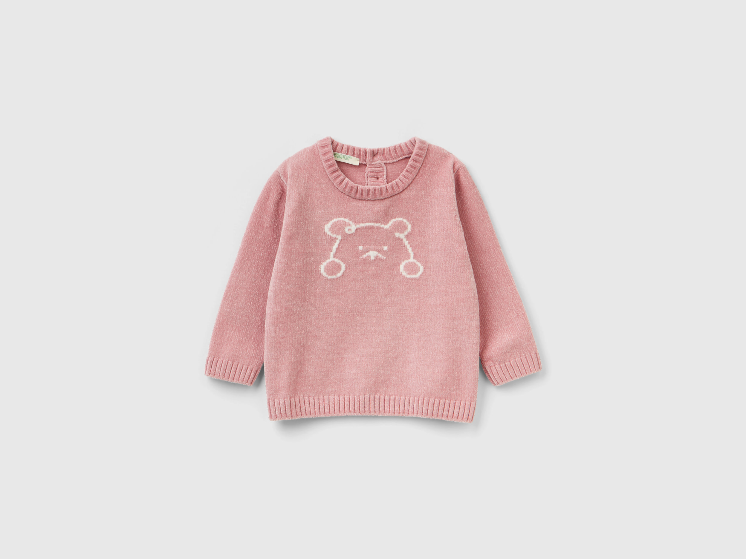 Benetton, Chenille Sweater With Inlay, size 9-12, Pink, Kids