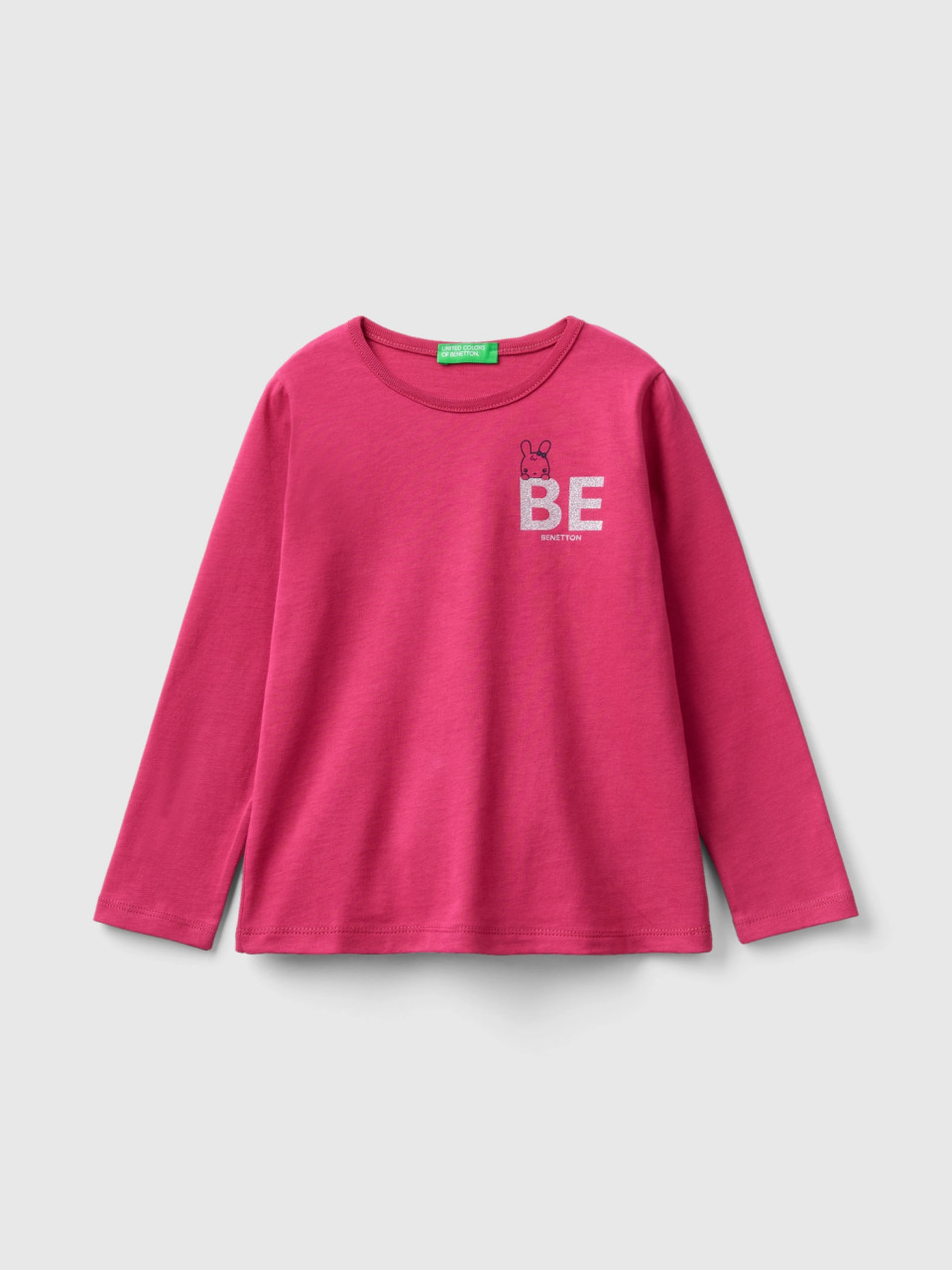 Benetton, T-shirt Coupe Regular En Coton Bio, Cyclamen, Enfants