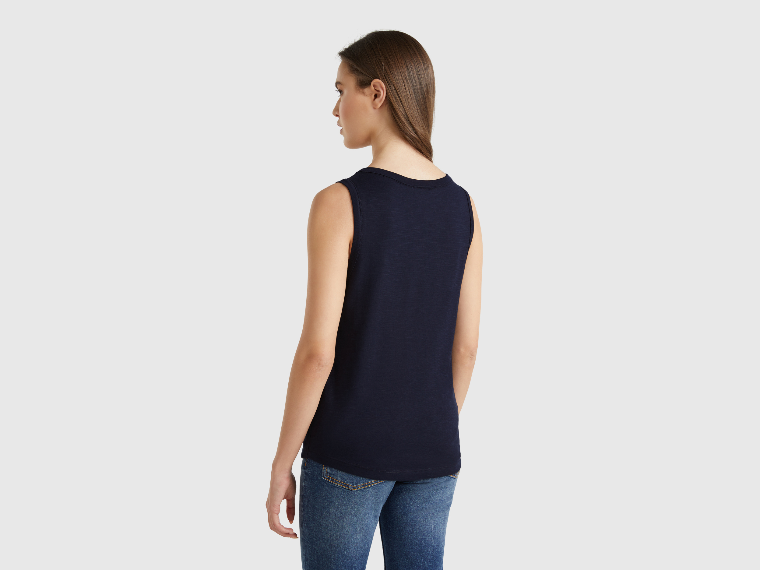 Benetton, Φανέλα Από Ελαφρύ Βαμβακερό, size XS, Σκουρο Μπλε, Γυναικεία φωτογραφία