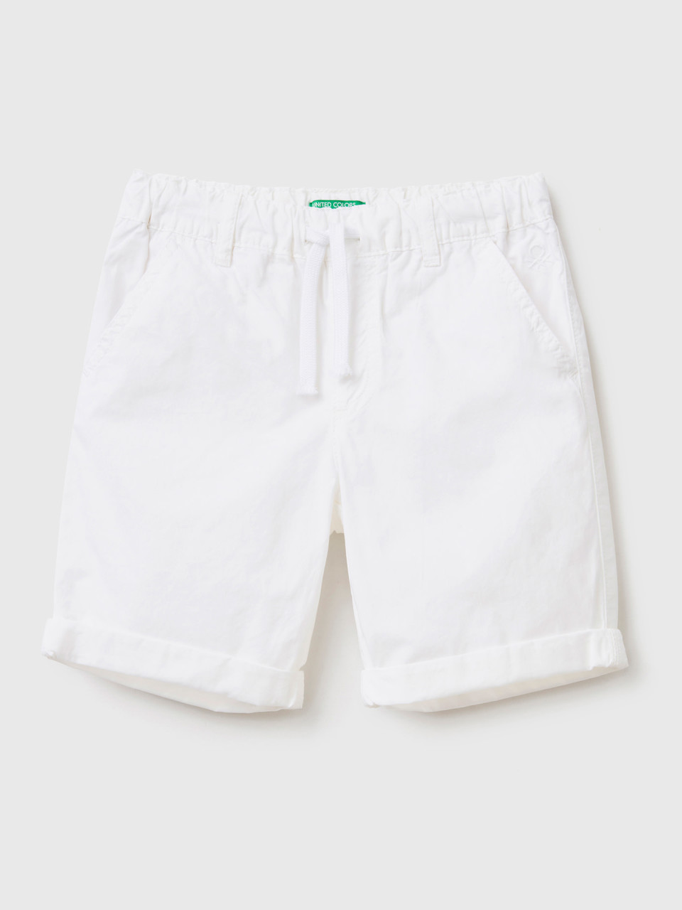 Benetton, 100% Cotton Shorts With Drawstring, White, Kids