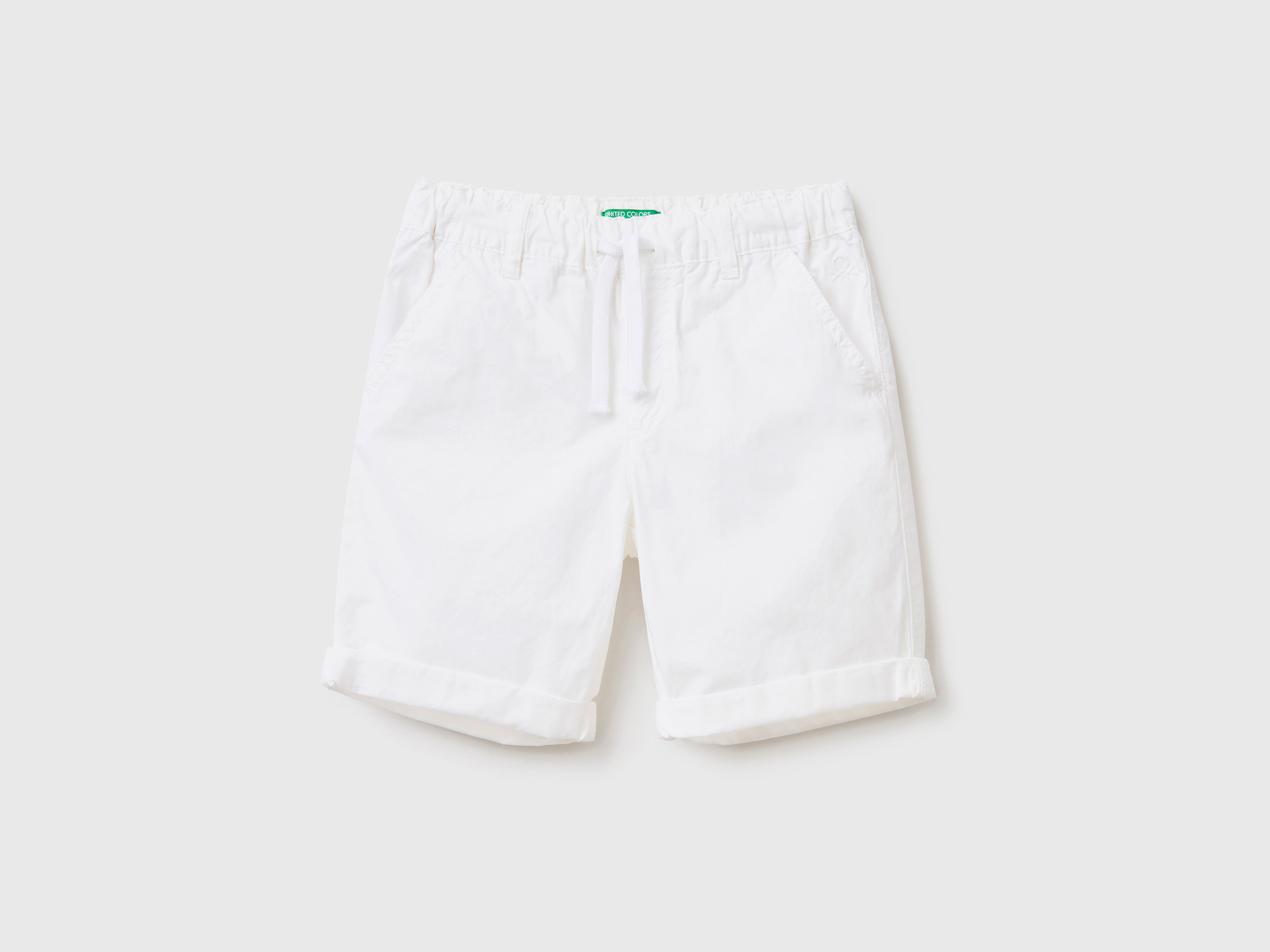 Benetton, 100% Cotton Shorts With Drawstring, size 12-18, White, Kids