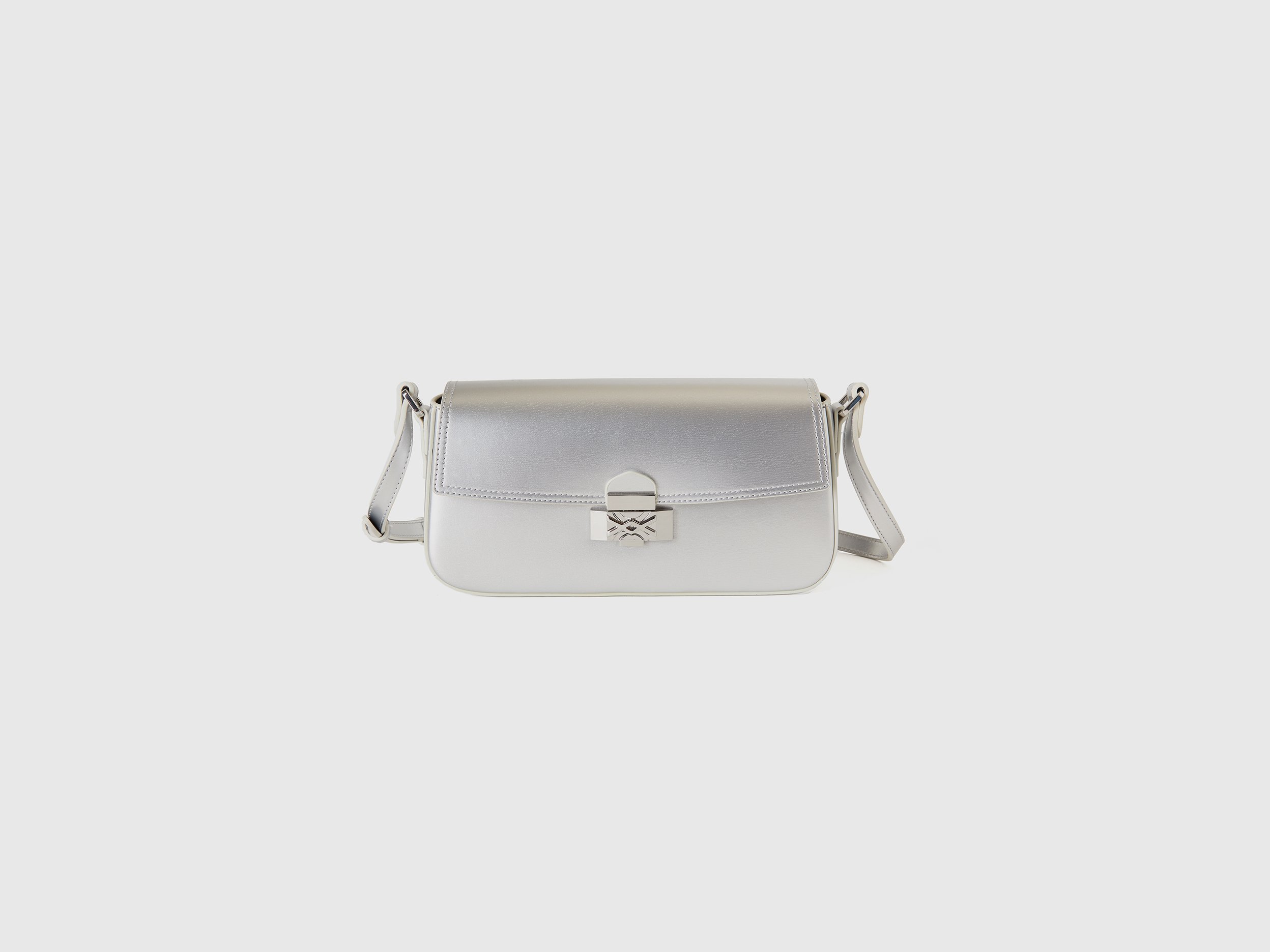 Benetton, Baguette-tasche In Lackoptik, size OS, Silber, female