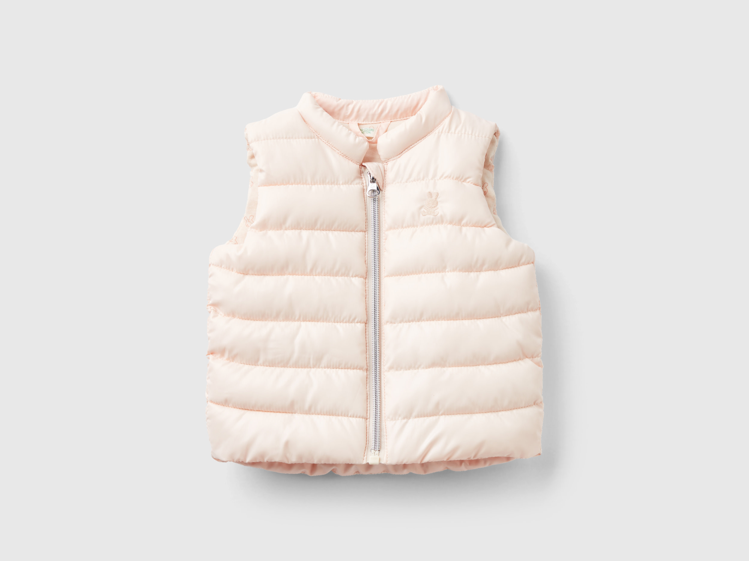 Benetton, Padded Vest In Technical Fabric, size 3-6, Peach, Kids
