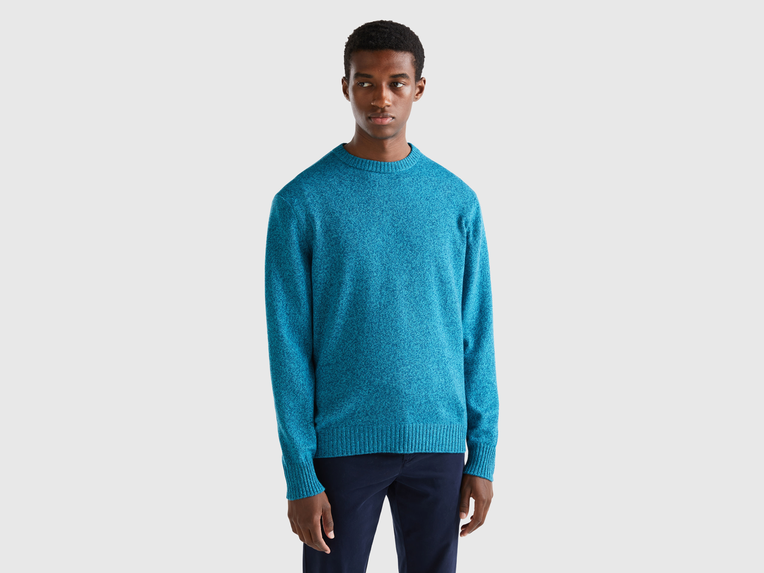 Benetton, Crew Neck Sweater In Cashmere And Wool Blend, size S, Blue, Men