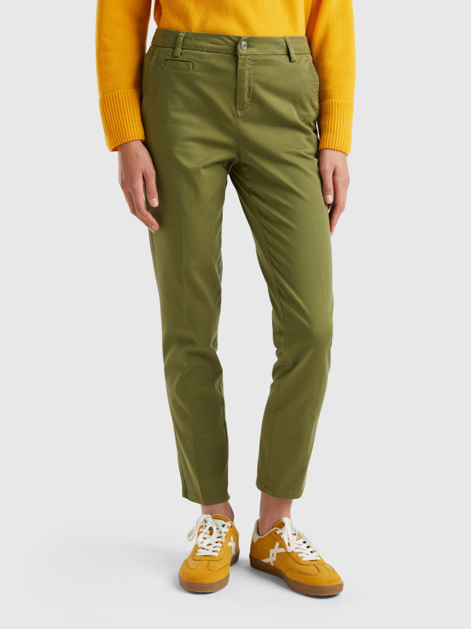 Benetton, Army Green Slim Fit Chinos, Military Green, Women