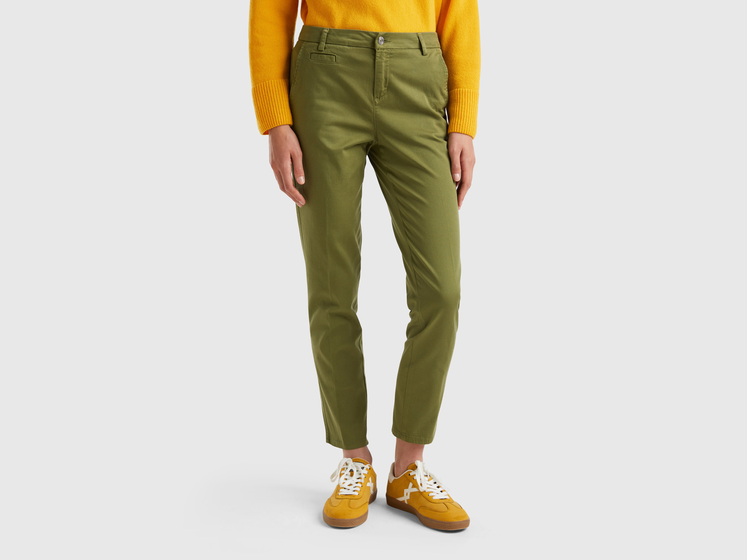 Benetton, Army Green Slim Fit Chinos, size , Military Green, Women