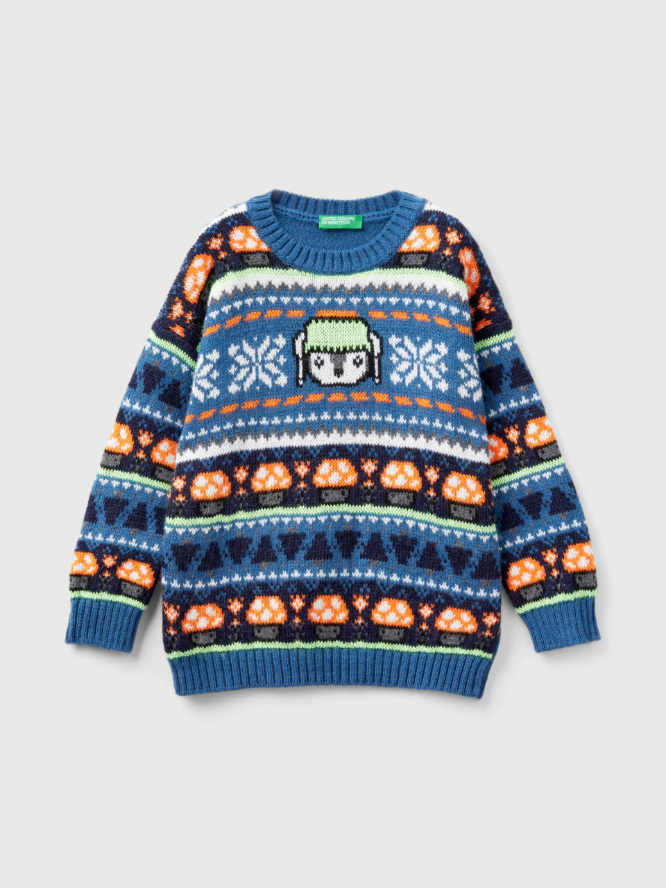 Benetton, Jacquard Sweater In Wool Blend, Multi-color, Kids