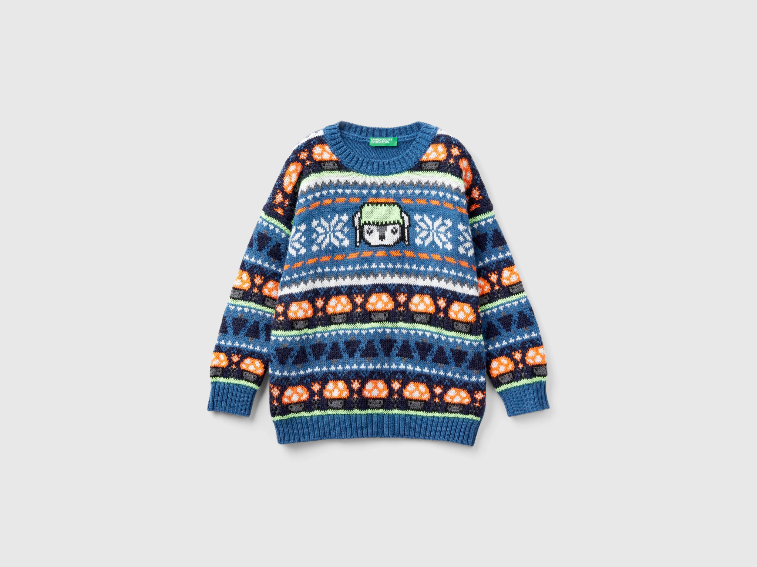 Benetton, Jacquard Sweater In Wool Blend, size 12-18, Multi-color, Kids