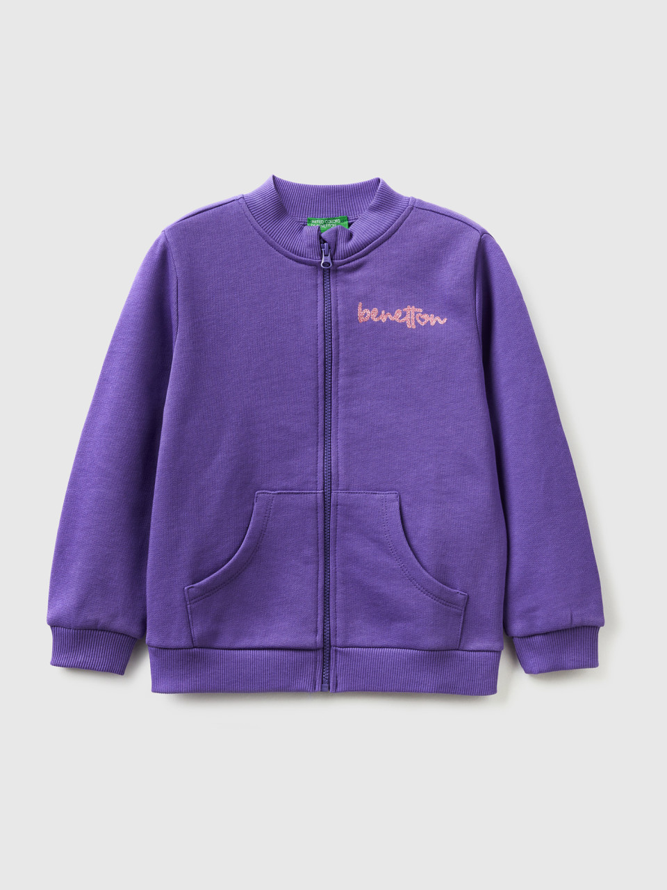 Benetton, Sweatshirt With Zip In Organic Cotton, Violet, Kids