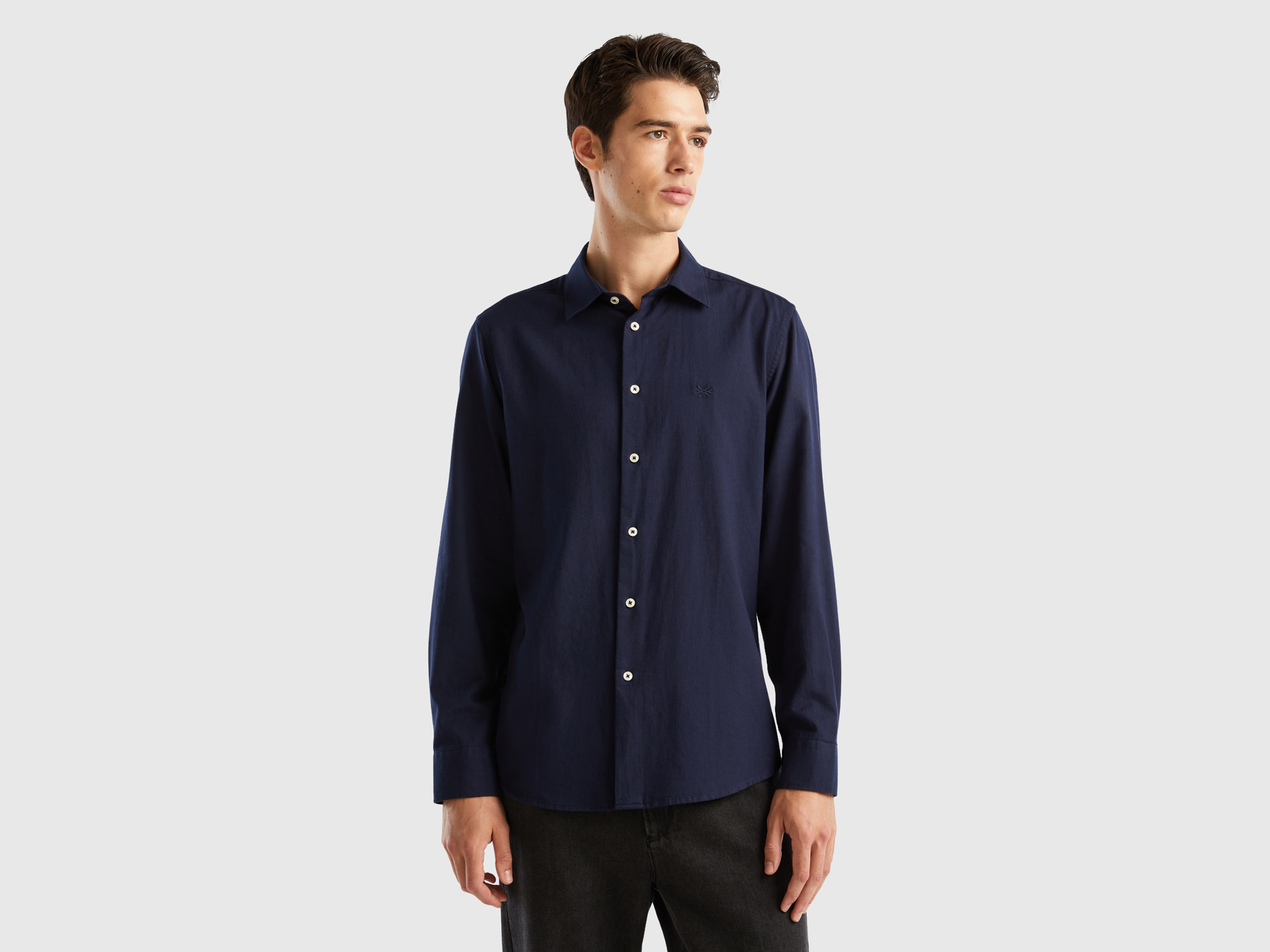 Benetton, Slim Fit Flannel Shirt, size XS, Dark Blue, Men
