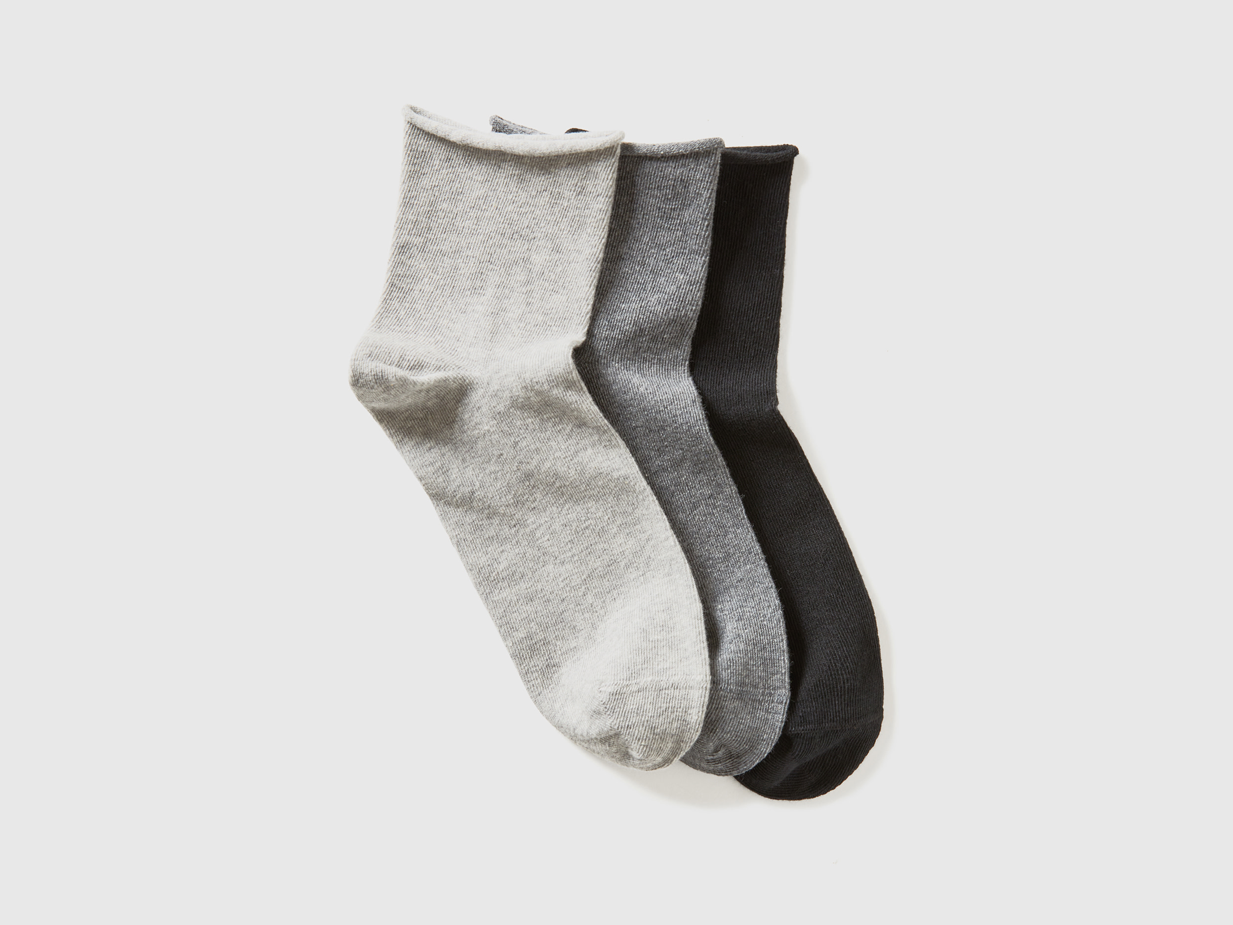 Benetton, Tre Paia Di Calzini Corti, Multicolore, Donna