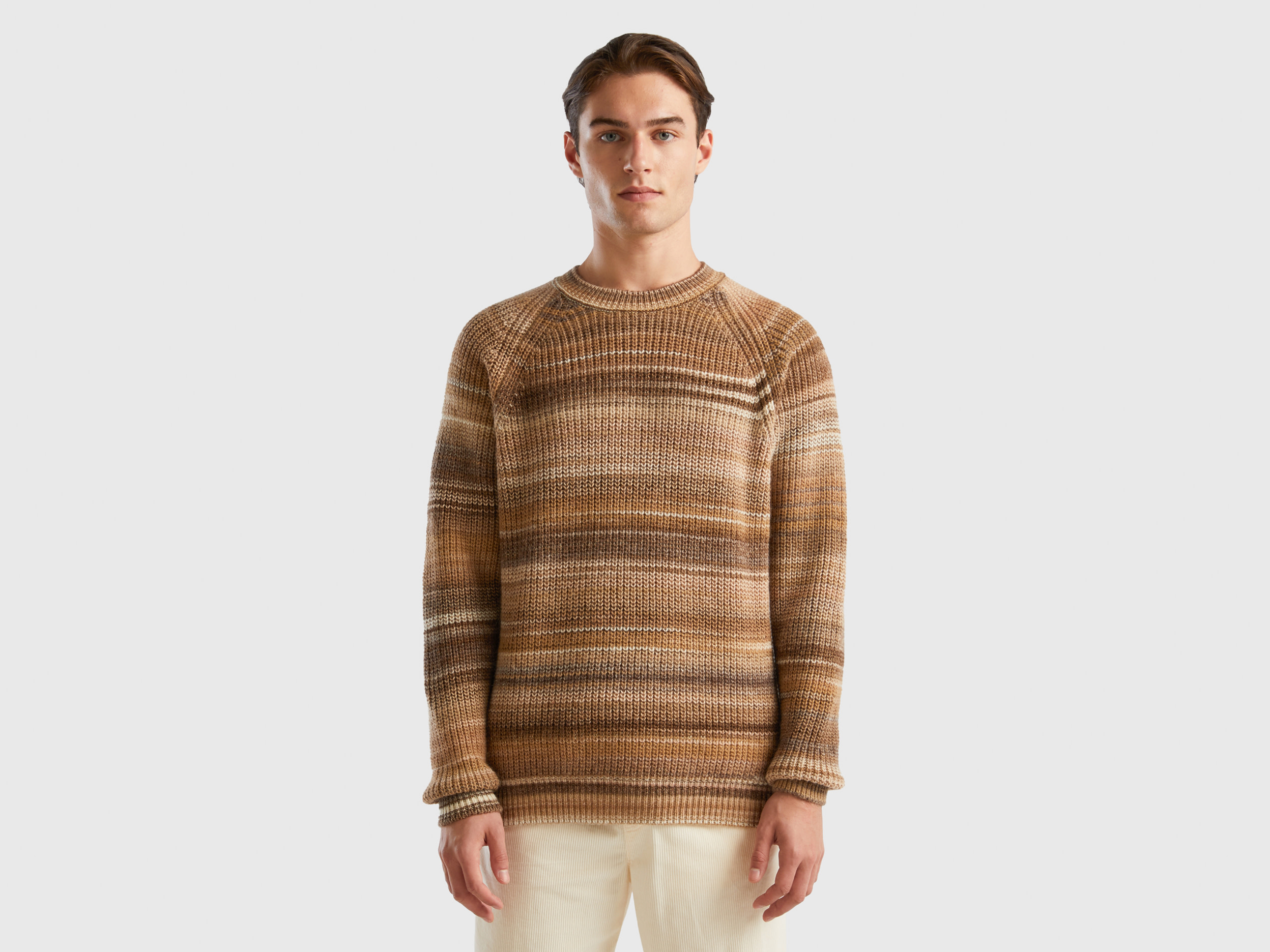 Benetton, Multicolor Sweater In Wool Blend, size L, Multi-color, Men