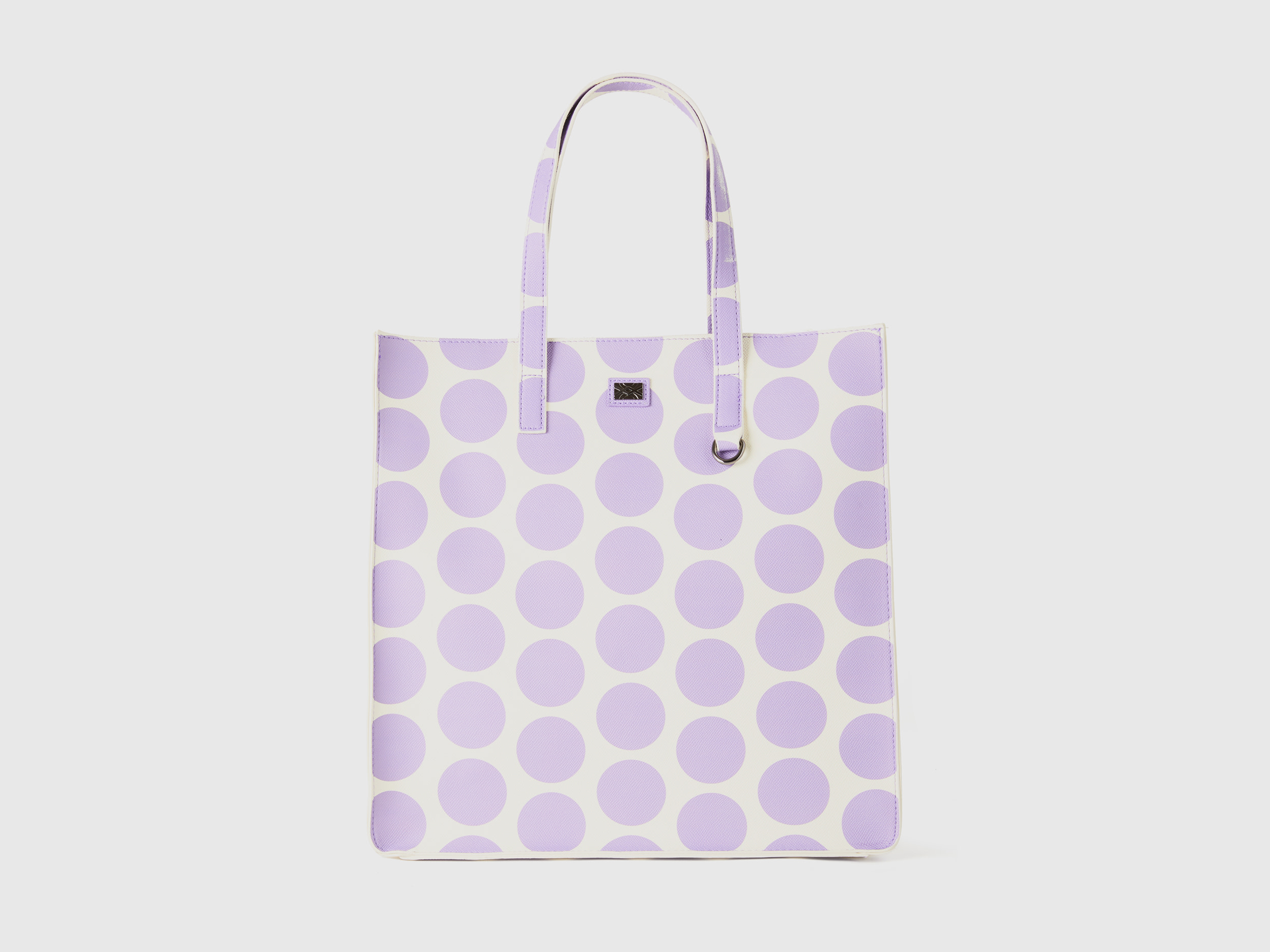 Benetton, White Shopping Bag With Lilac Polka Dots, size OS, White, Women