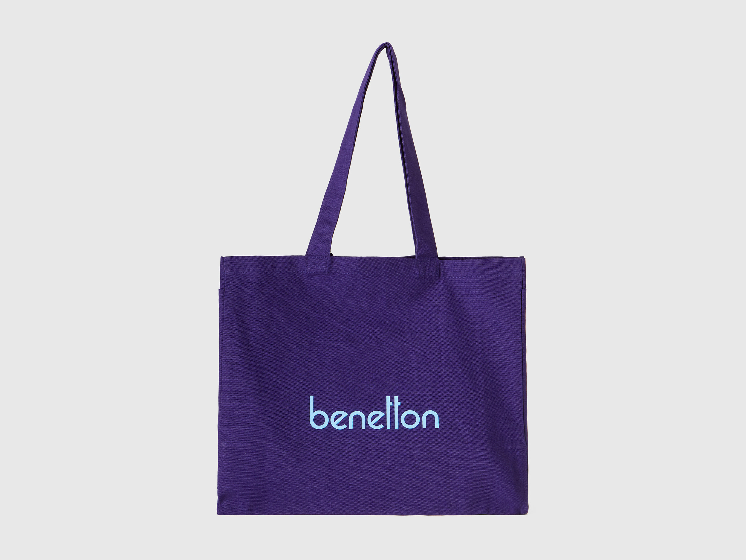 Benetton, Blue Tote Bag In Pure Cotton, Blu, Donna