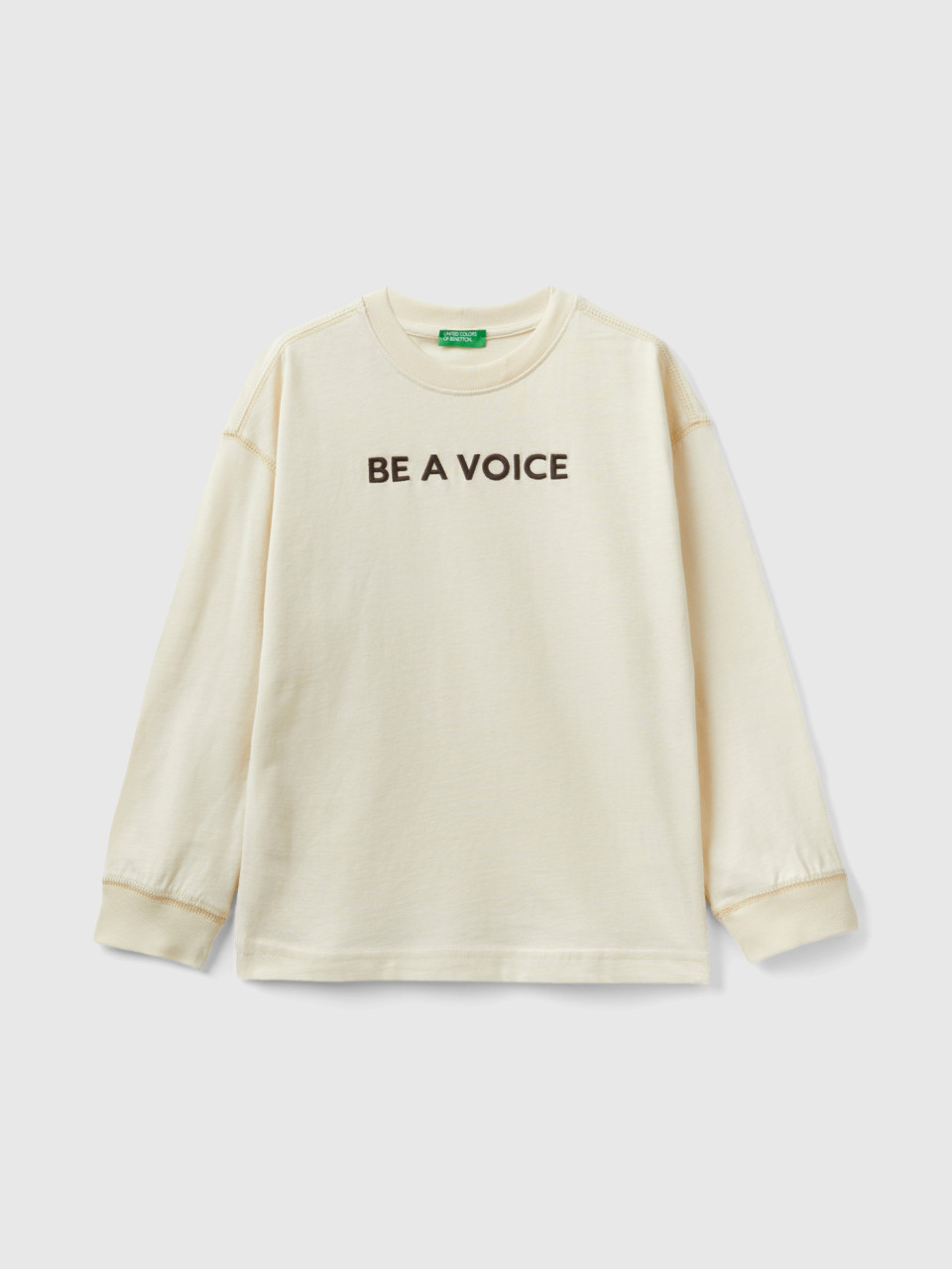 Benetton, T-shirt Chaud Brodé, Beige, Enfants