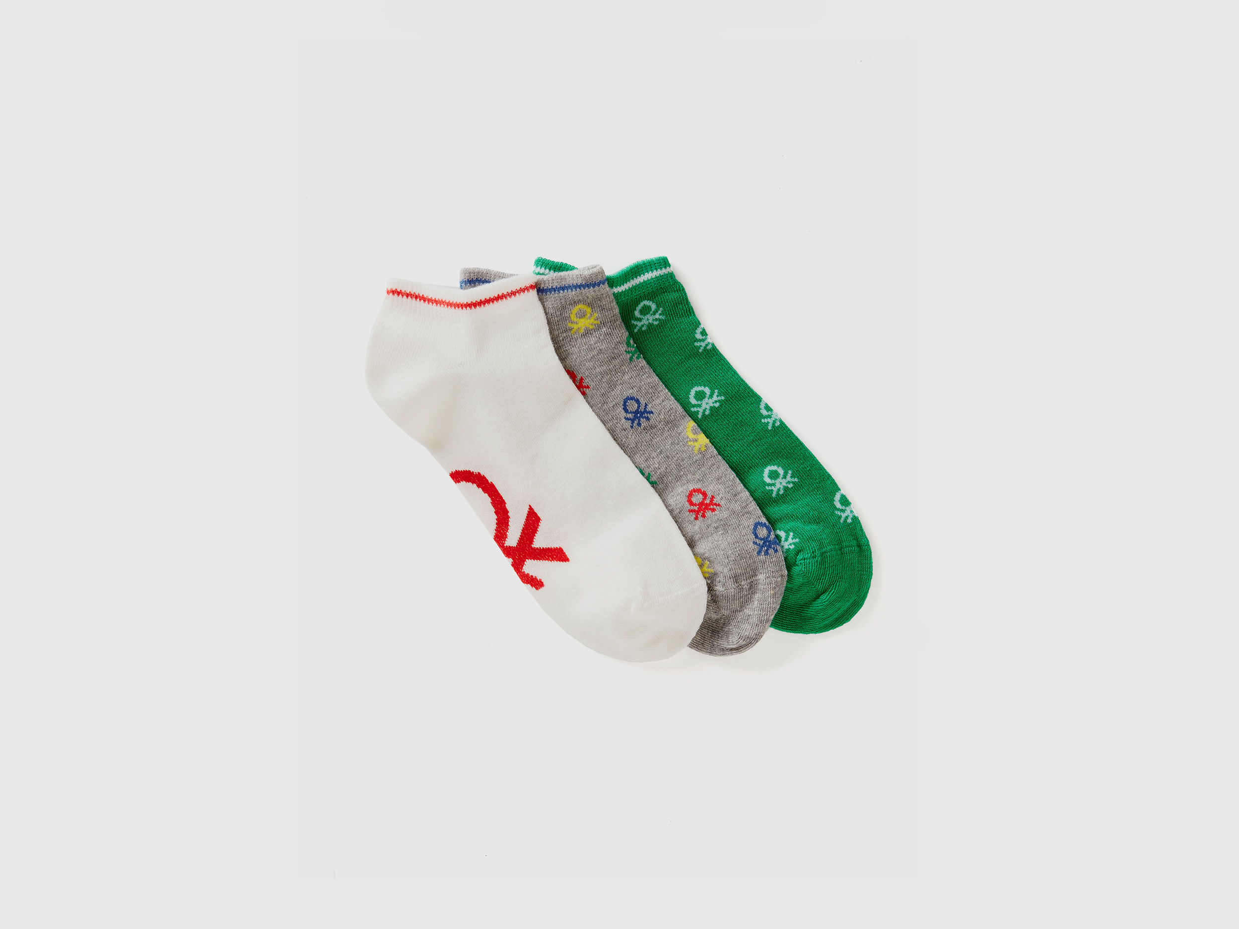 Image of Benetton, Gray, Green And White Short Socks, size 25-29, Multi-color, Kids
