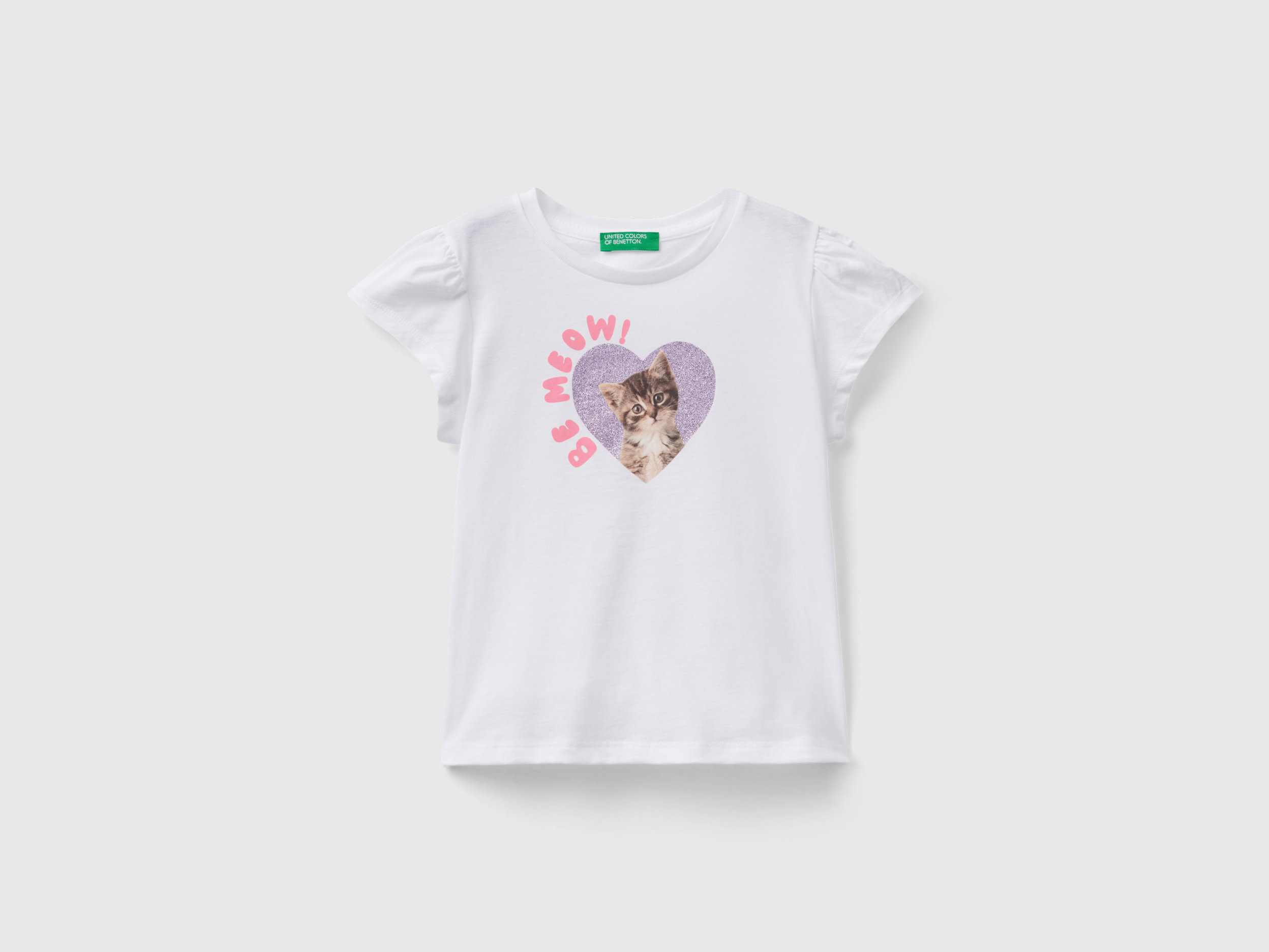 Benetton, T-shirt With Photo Print And Glitter, size 2-3, White, Kids