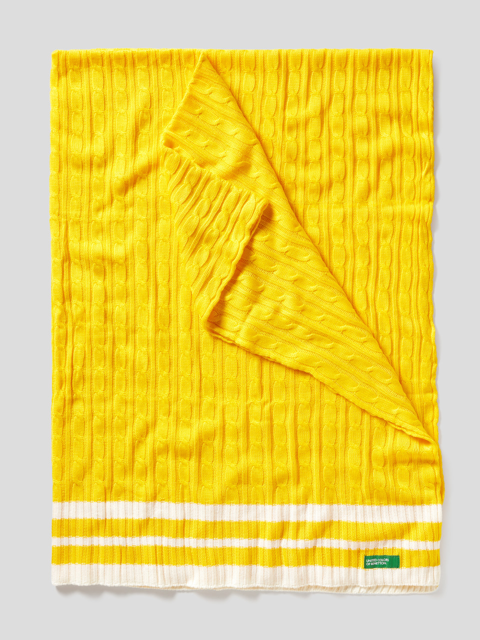 Benetton, Cable Knit Cover, Yellow, Benetton Home