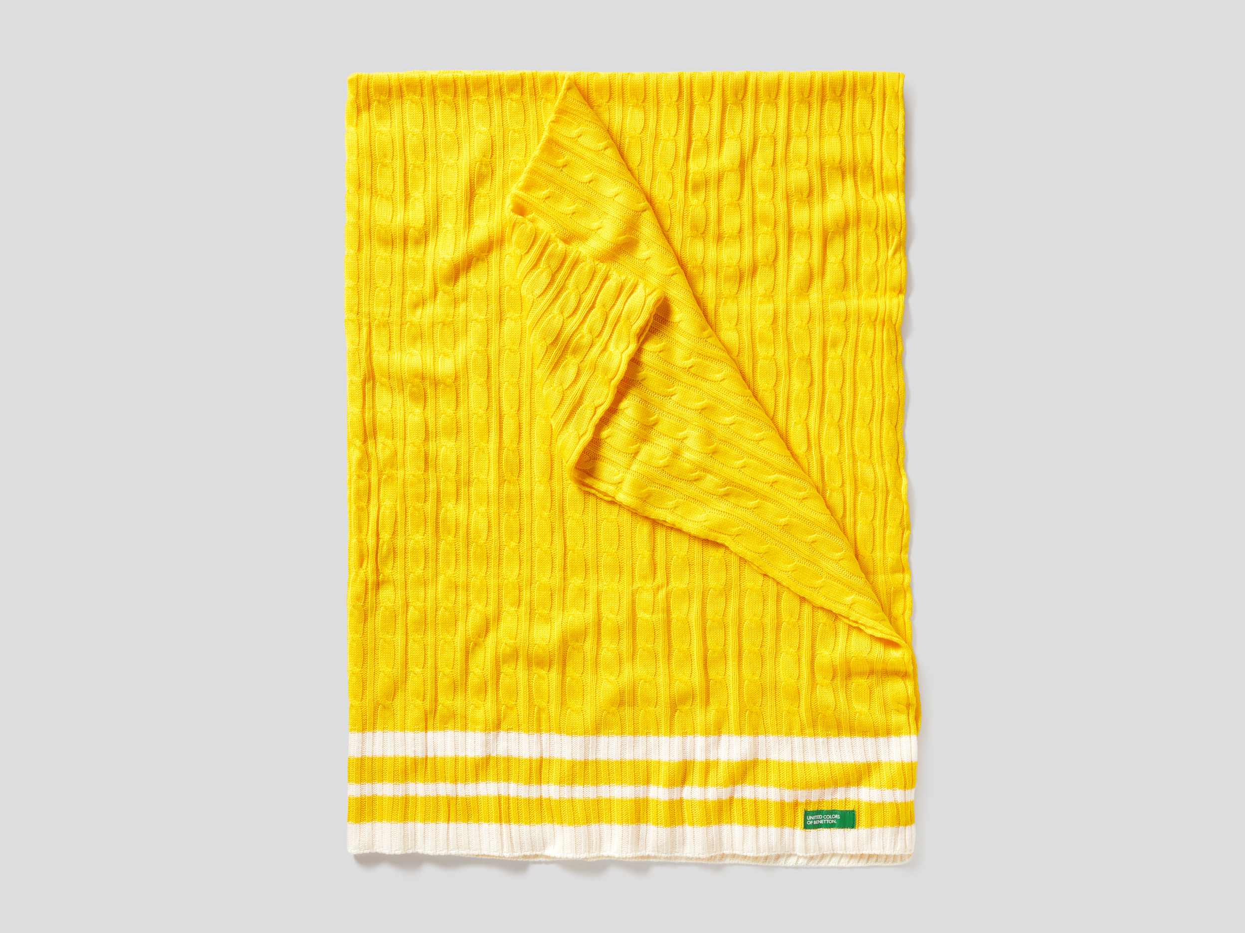 Benetton, Cable Knit Cover, size OS, Yellow, Benetton Home
