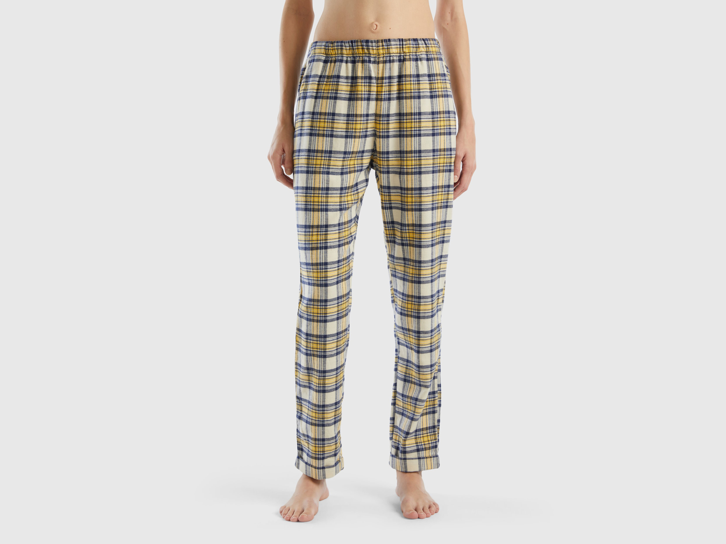 Benetton, Yellow And Blue Tartan Trousers, size L, Multi-color, Women
