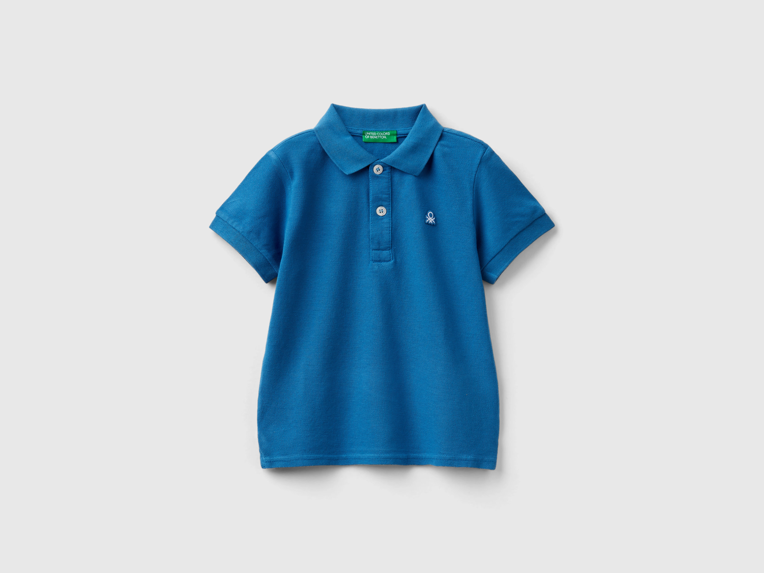 Benetton, Short Sleeve Polo In Organic Cotton, size 12-18, Blue, Kids