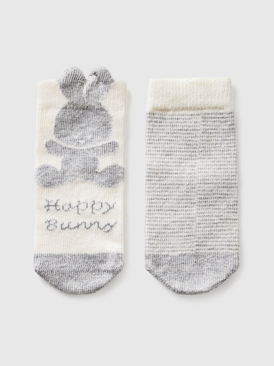 Benetton, Sock Set With Stripes And Bunny, White, Kids