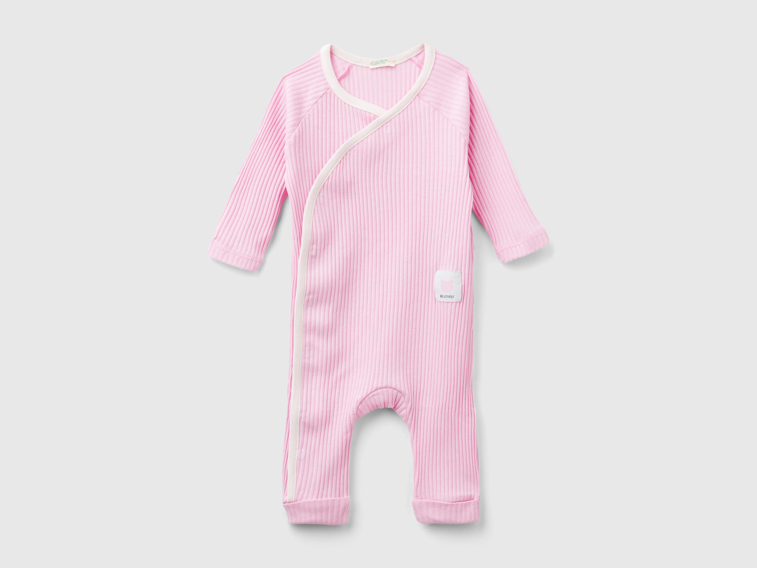 Image of Benetton, Ribbed Onesie In Organic Cotton, size 56, Pink, Kids
