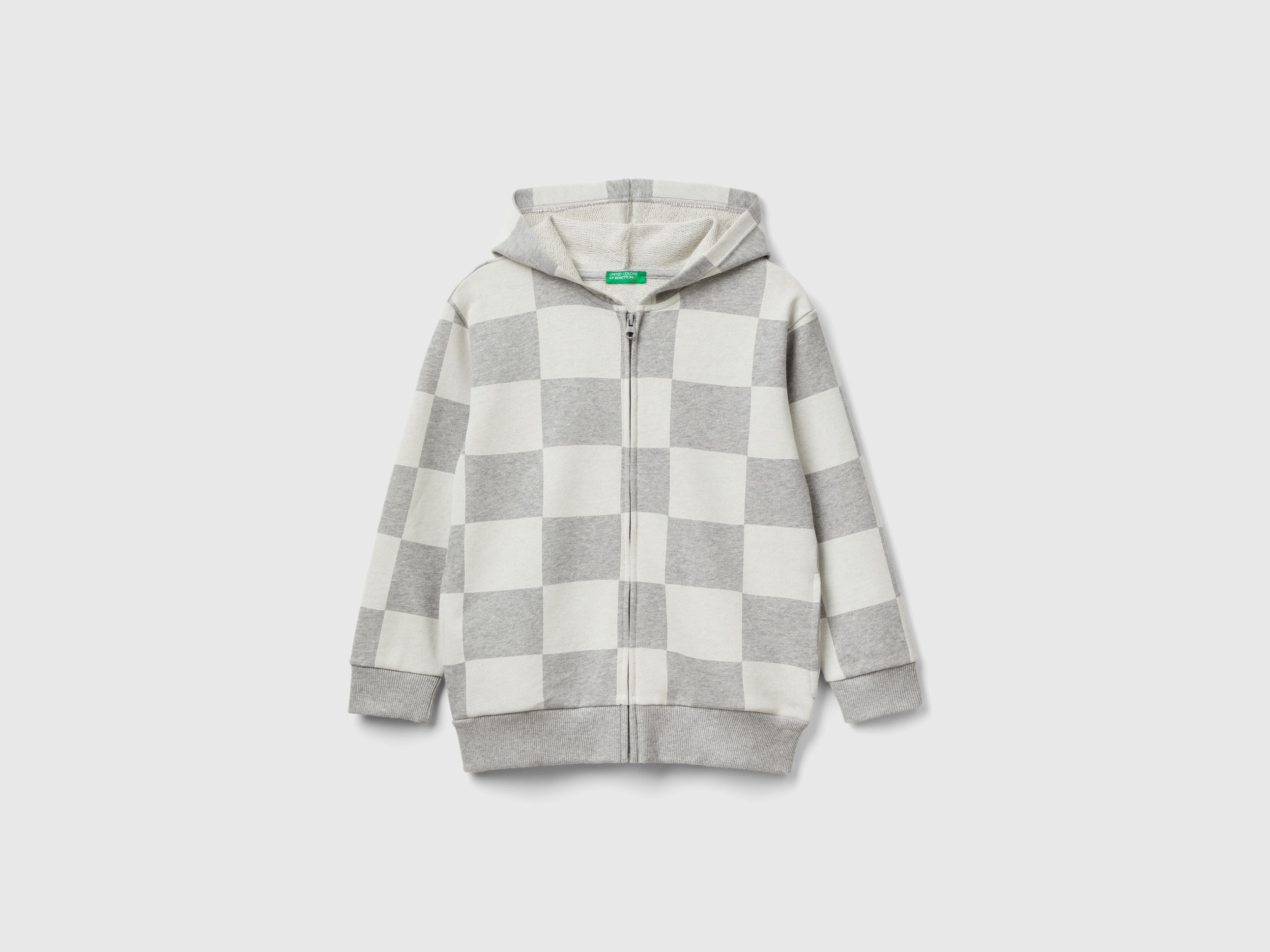 Benetton, Checkered Hoodie, size S, Light Gray, Kids