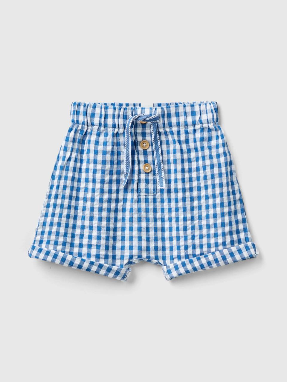 Benetton, Vichy Shorts In Pure Cotton, Blue, Kids