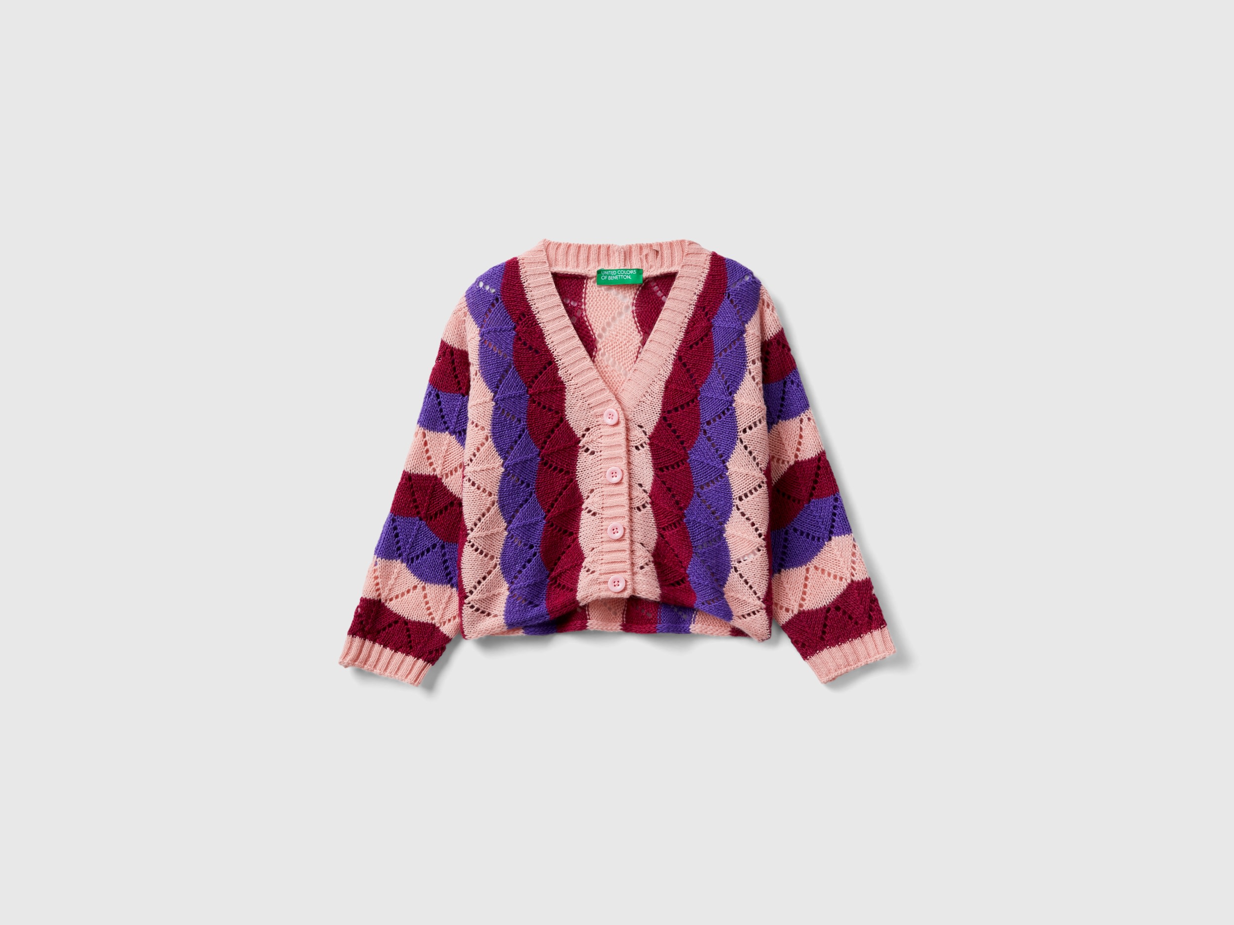 Benetton, Multicolor Cardigan In Wool Blend, size 12-18, Pink, Kids