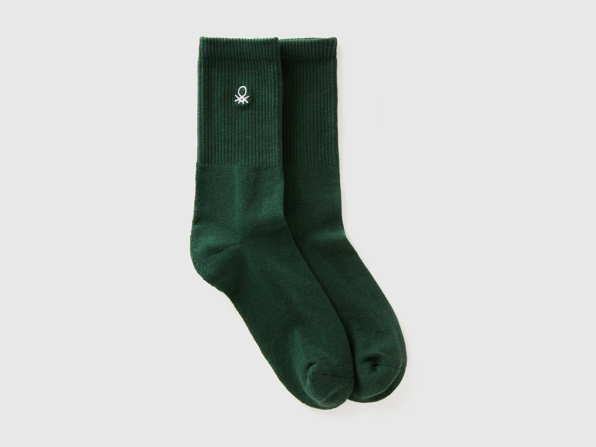 Benetton, Calzini Sportivi In Misto Cotone Bio, Verde Scuro, Donna