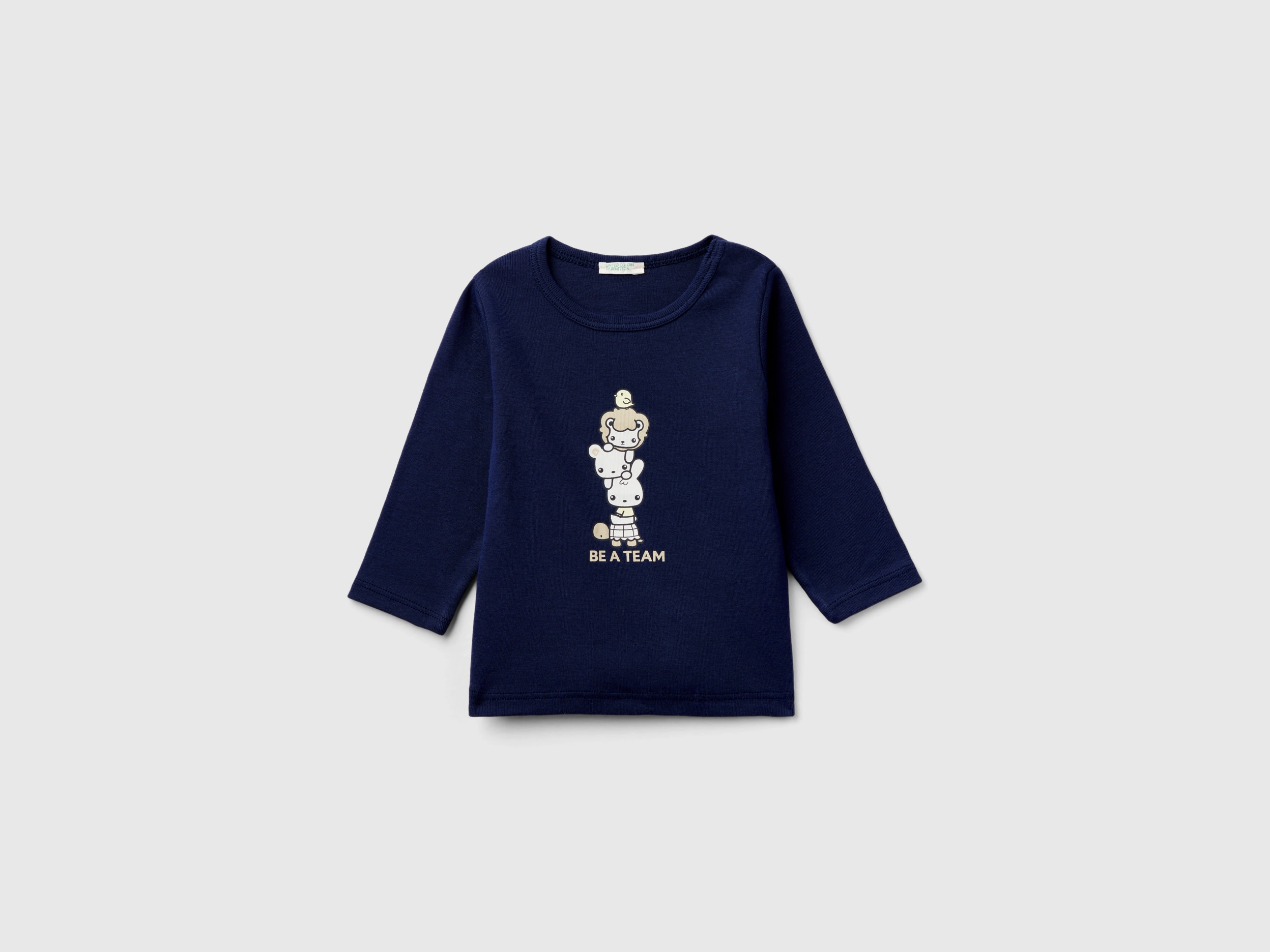 Benetton, Long Sleeve 100% Organic Cotton T-shirt, size 1-3, Dark Blue, Kids