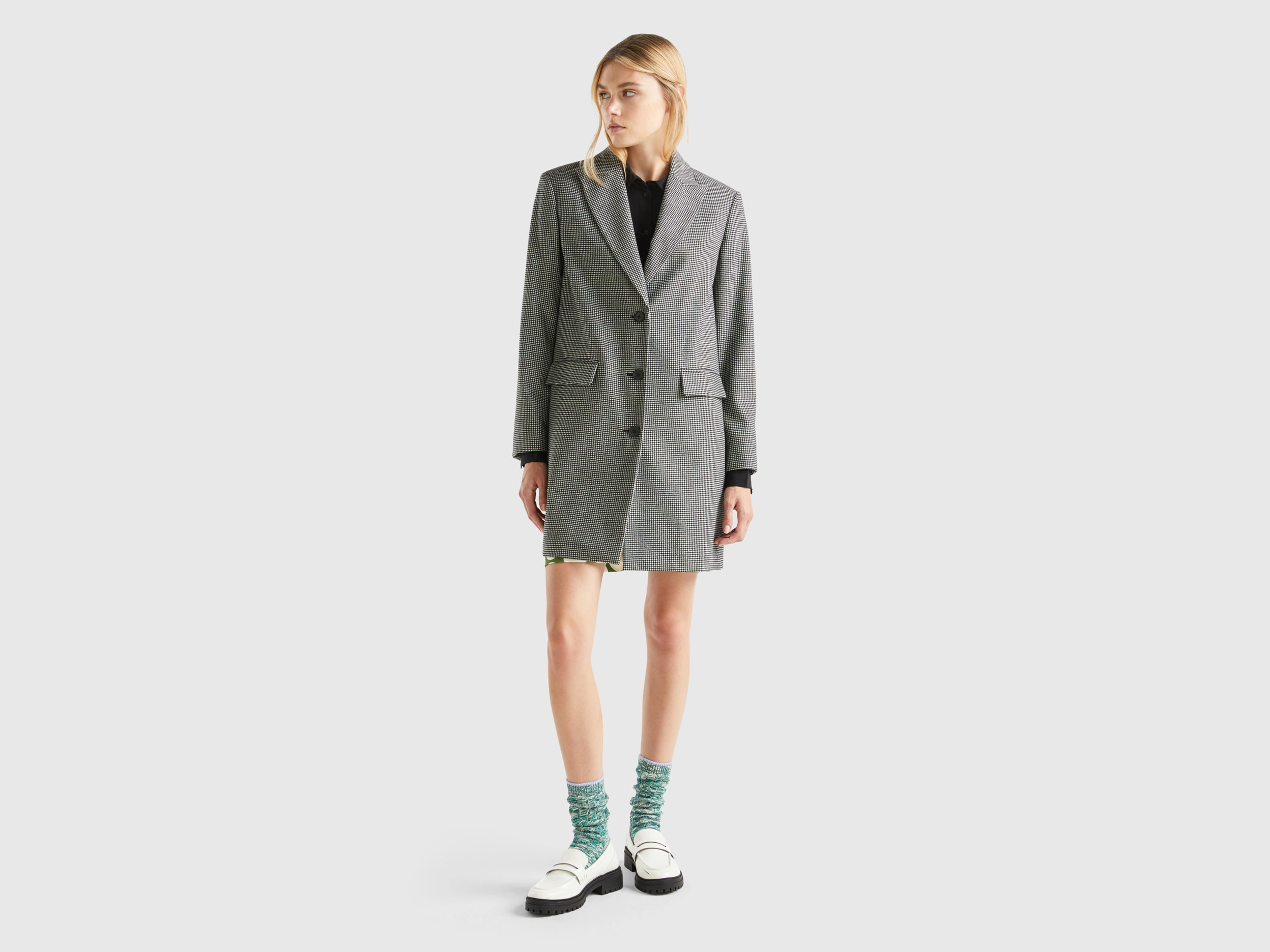Benetton, Lightweight Houndstooth Coat, size 8, Gray, Women