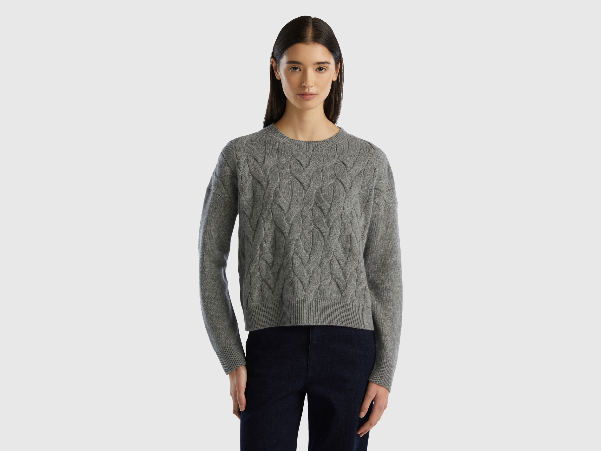 Benetton, Knit Sweater In Pure Cashmere, size L, Dark Gray, Women