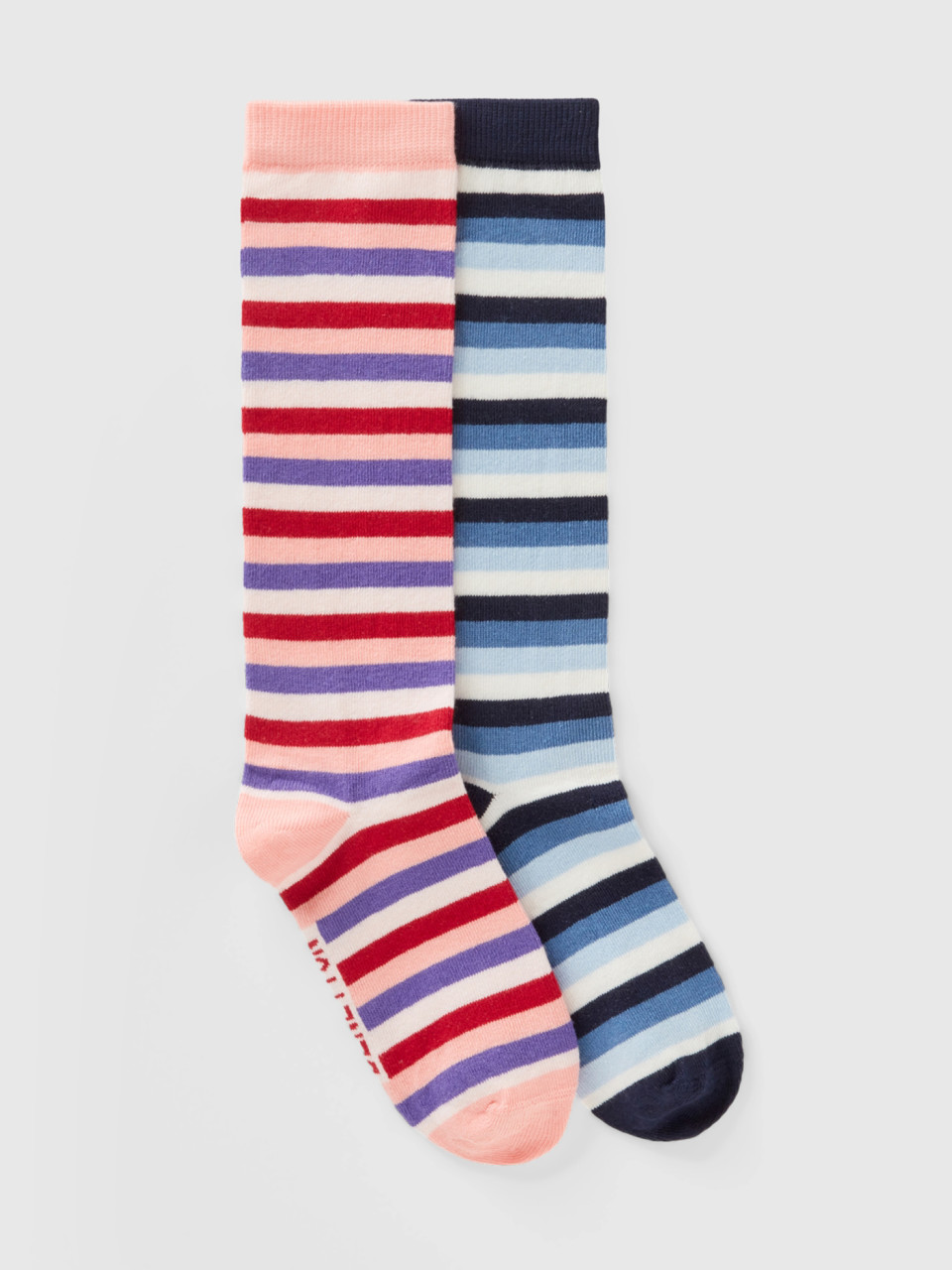 Benetton, Due Sets Of Striped Jacquard Socks, Multi-color, Kids