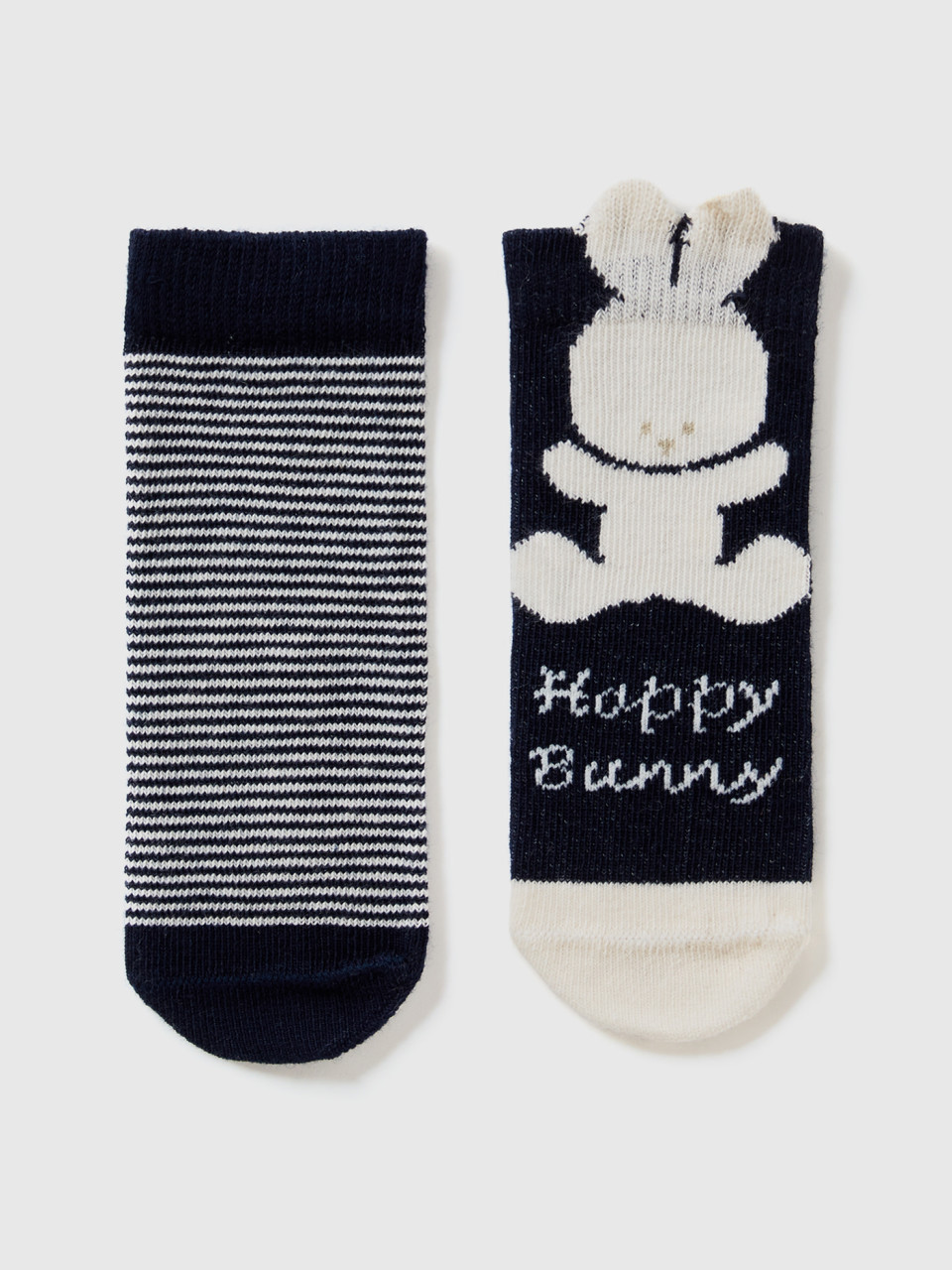 Benetton, Sock Set With Stripes And Bunny, Dark Blue, Kids