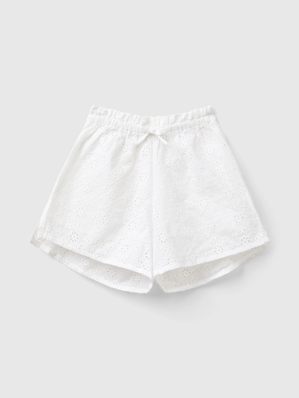 Benetton, Shorts With Broderie Anglaise Embroidery, White, Kids