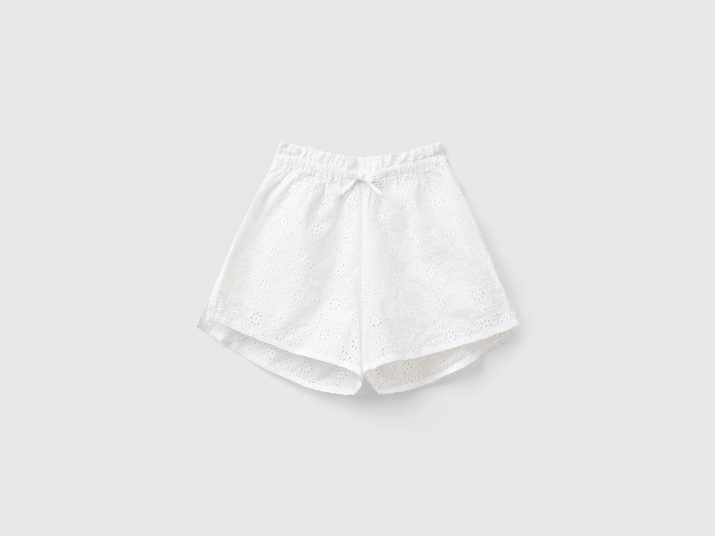 Benetton, Shorts Con Ricami Sangallo, Bianco, Bambini