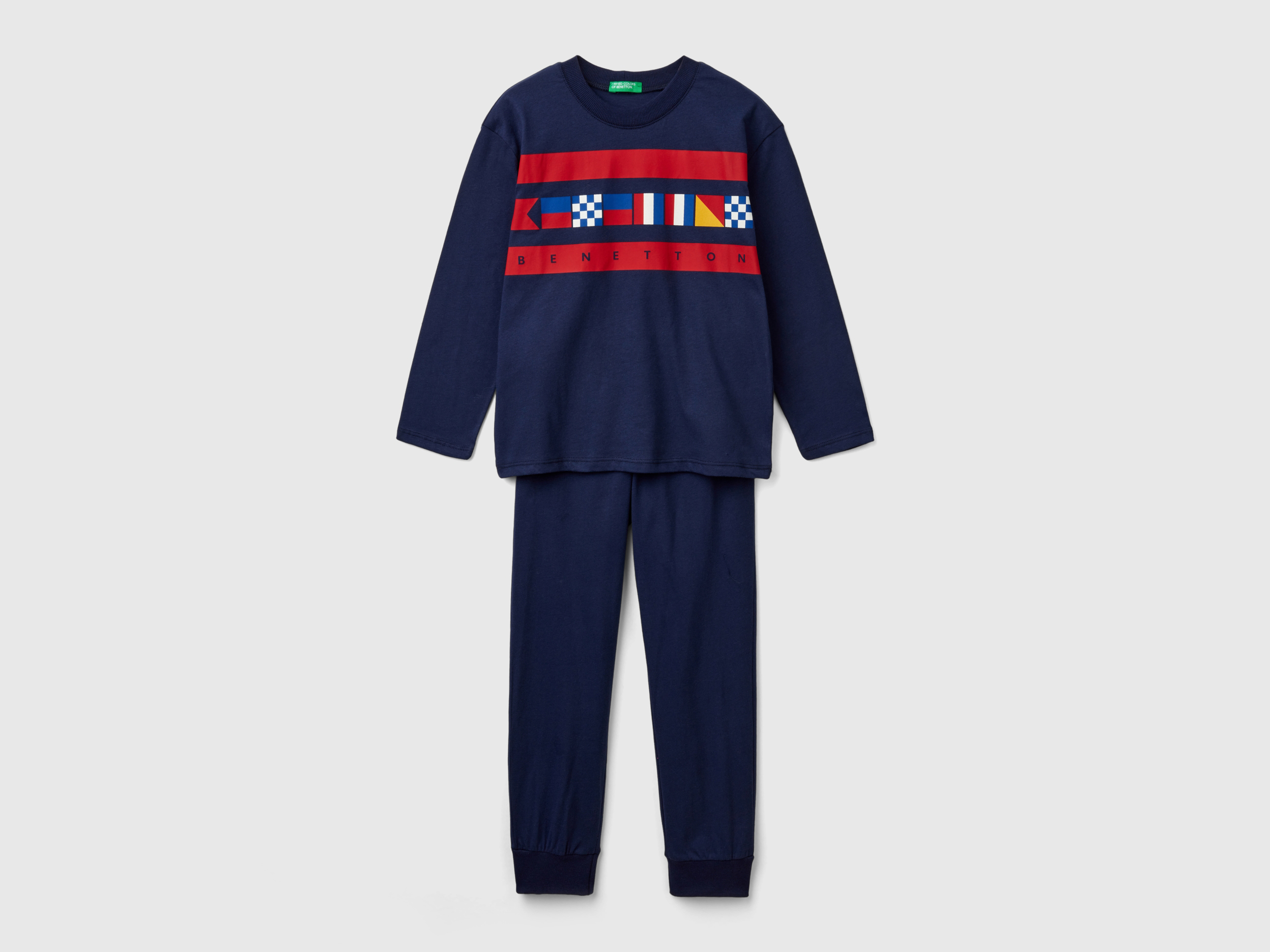 Benetton, Pyjama Aus Langfaseriger Baumwolle, size XS, Dunkelblau, male