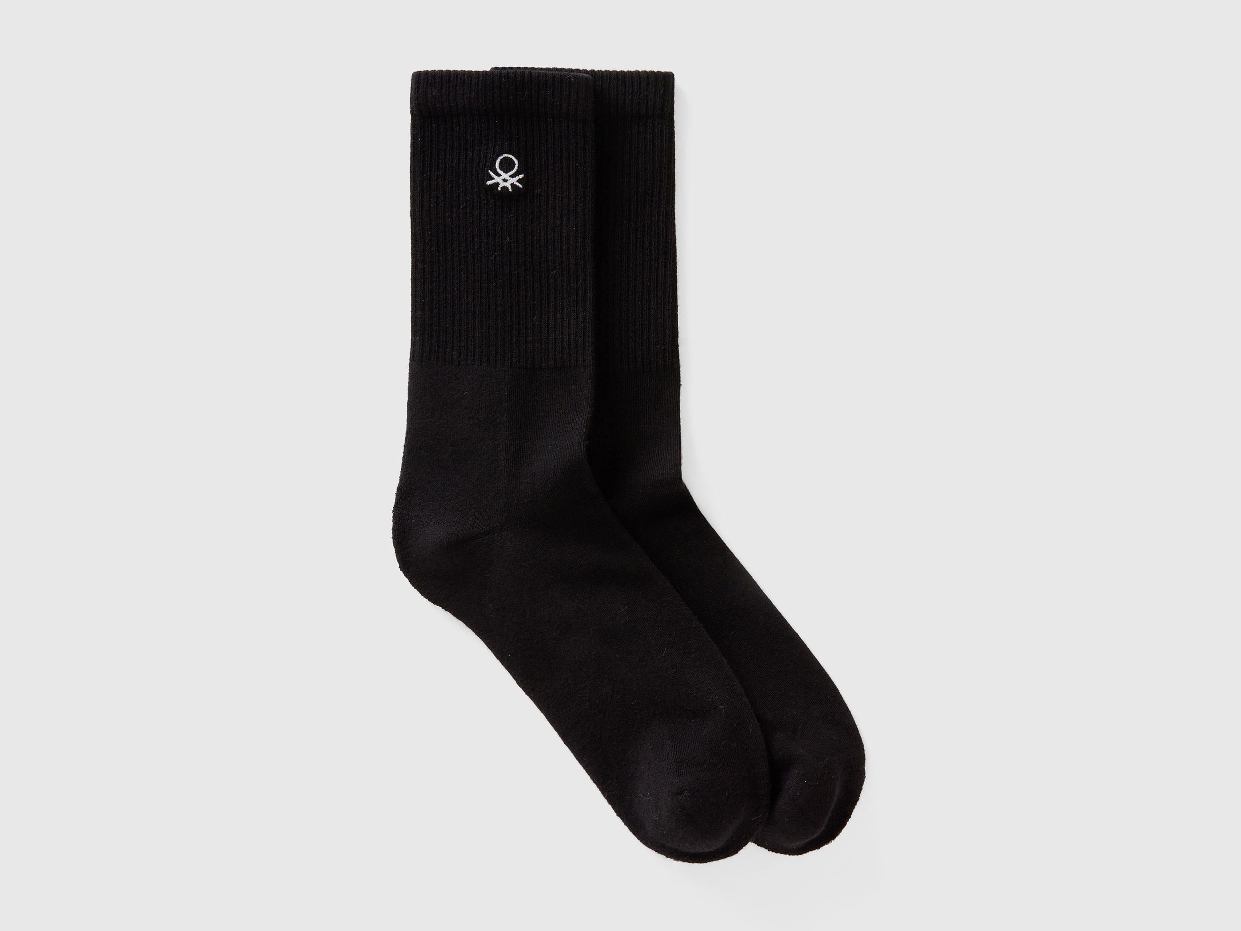 Image of Benetton, Sporty Socks In Organic Cotton Blend, size 36-41, Black, Men