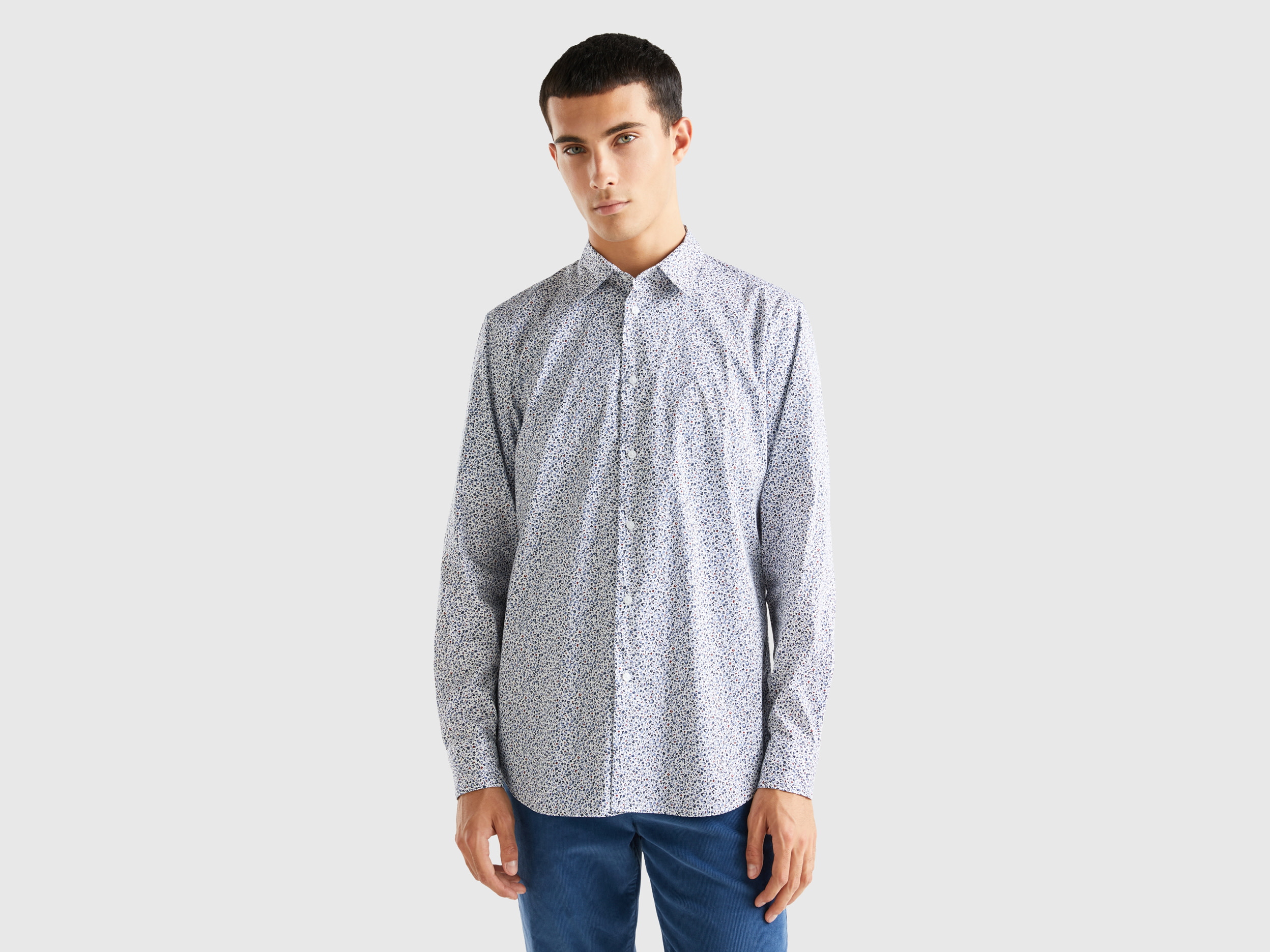 Benetton, Patterned Slim Fit Shirt, size XL, Multi-color, Men