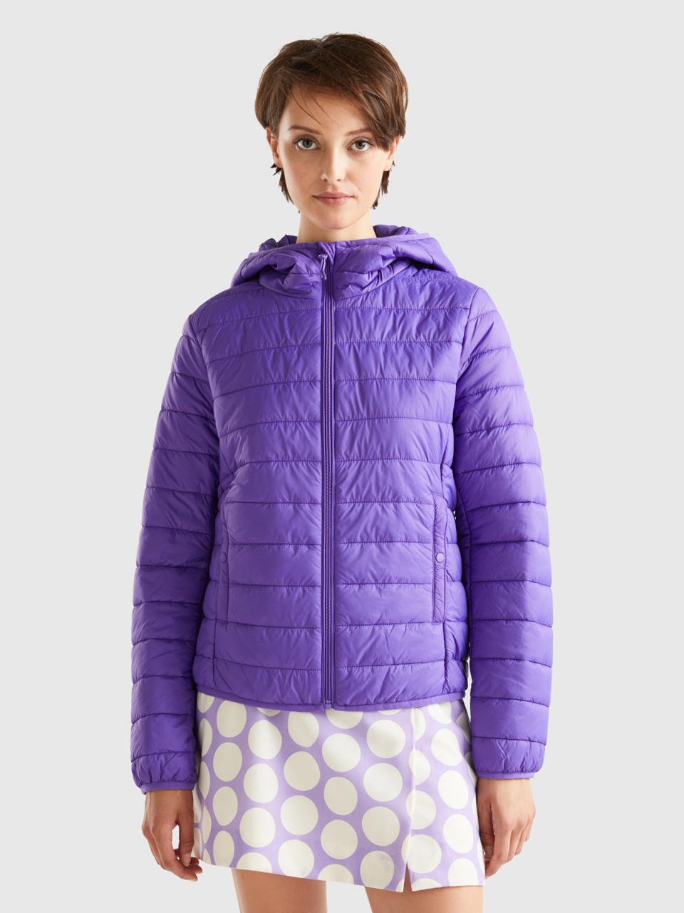 Benetton, Puffer Jacket With Recycled Wadding, Violet, Women