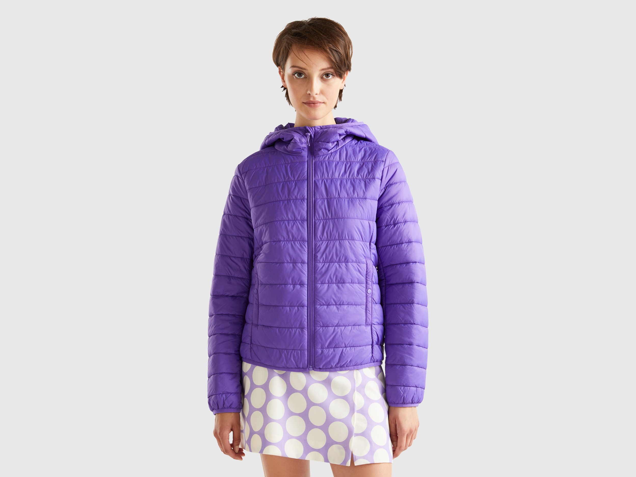 Benetton, Puffer Jacket With Recycled Wadding, size XS, Violet, Women