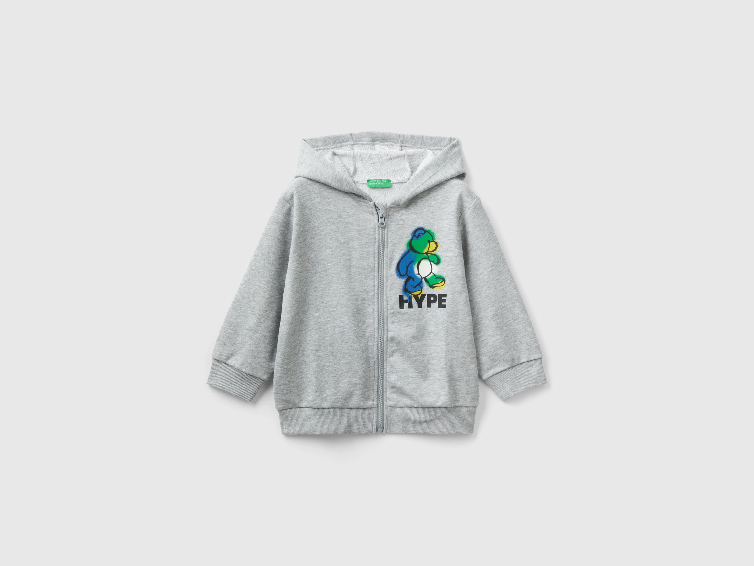 Benetton, Oversize Sweatshirt With Hood, size 3-4, Light Gray, Kids