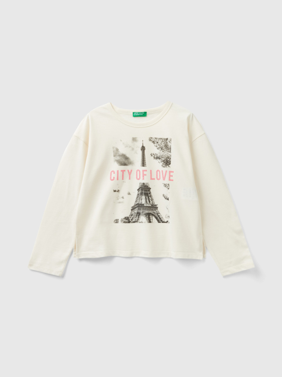 Benetton, T-shirt With Print And Studs, Creamy White, Kids