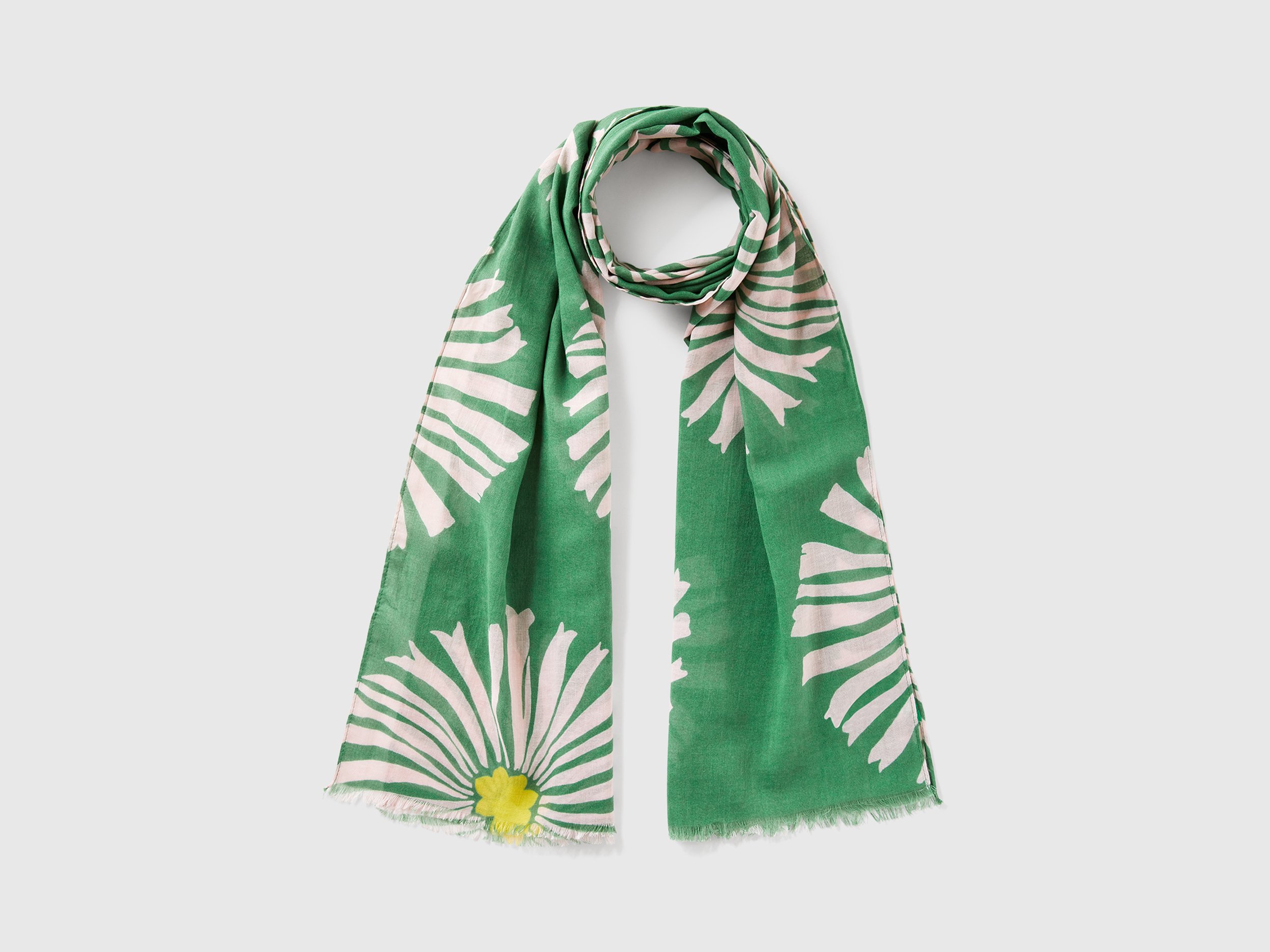 Benetton, Pattern Scarf In Linen Blend, size OS, Green, Women