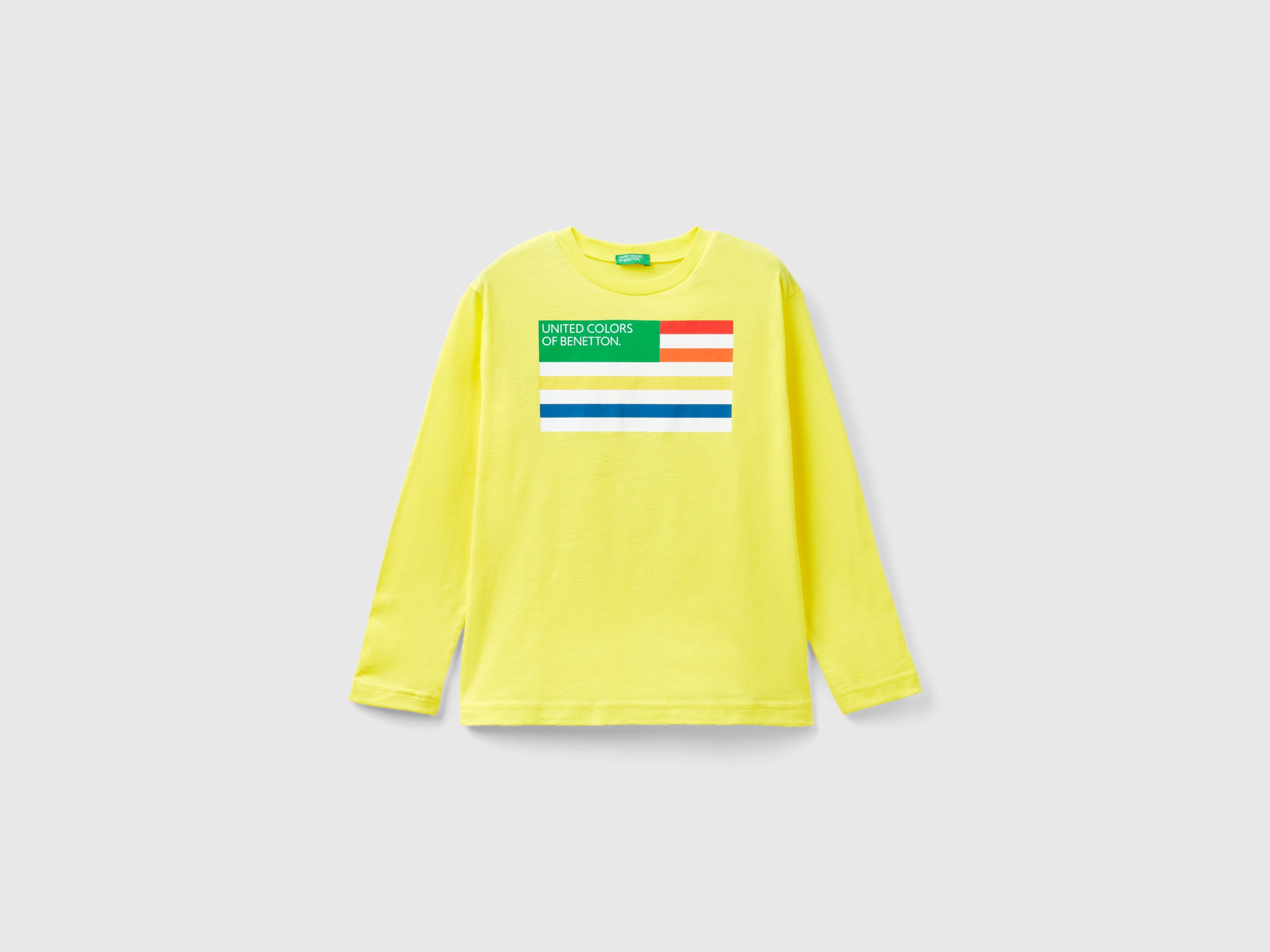 Benetton, Long Sleeve Organic Cotton T-shirt, size S, Yellow, Kids