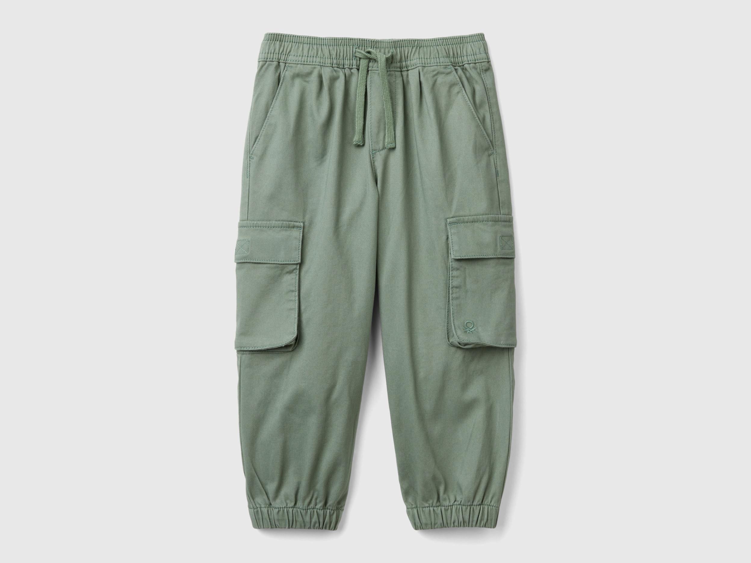 Benetton, Pantaloni Cargo Con Coulisse, Verde Chiaro, Bambini